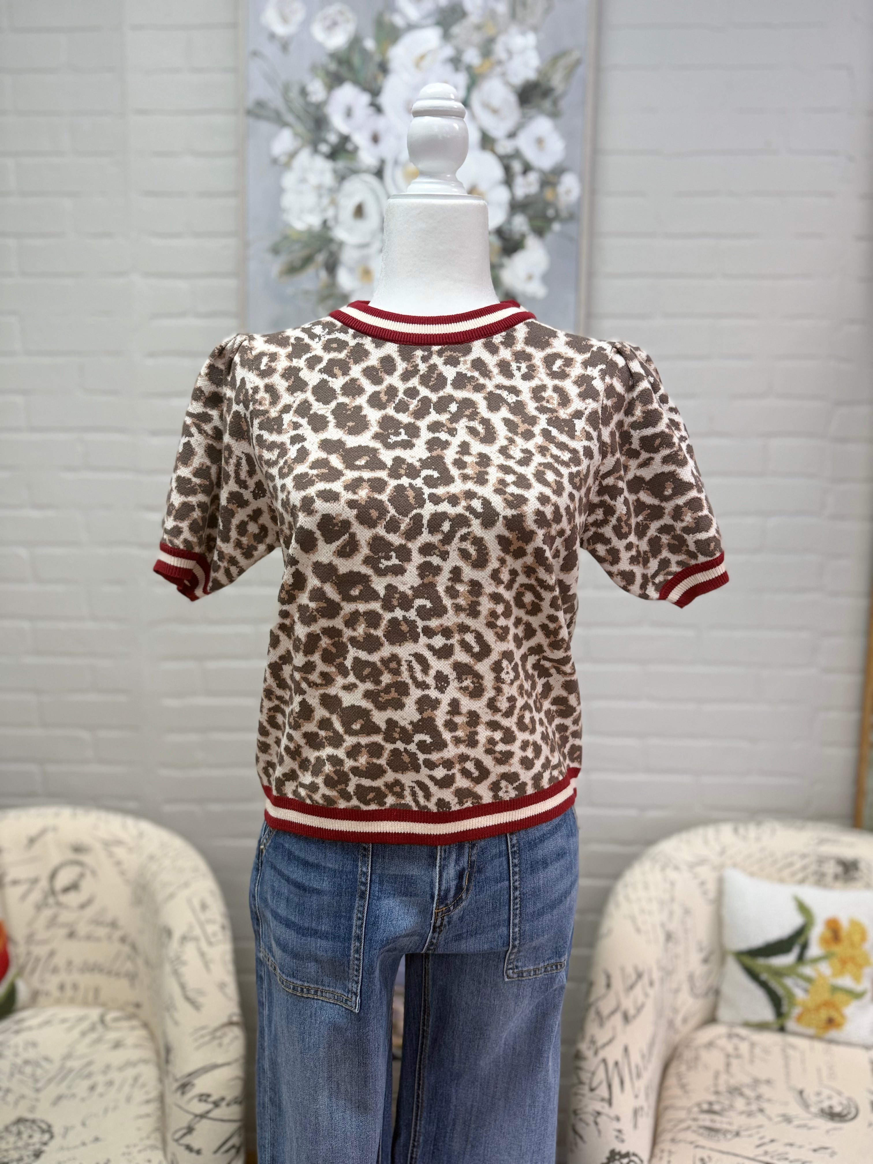 Leopard Sweater w/ Red Band