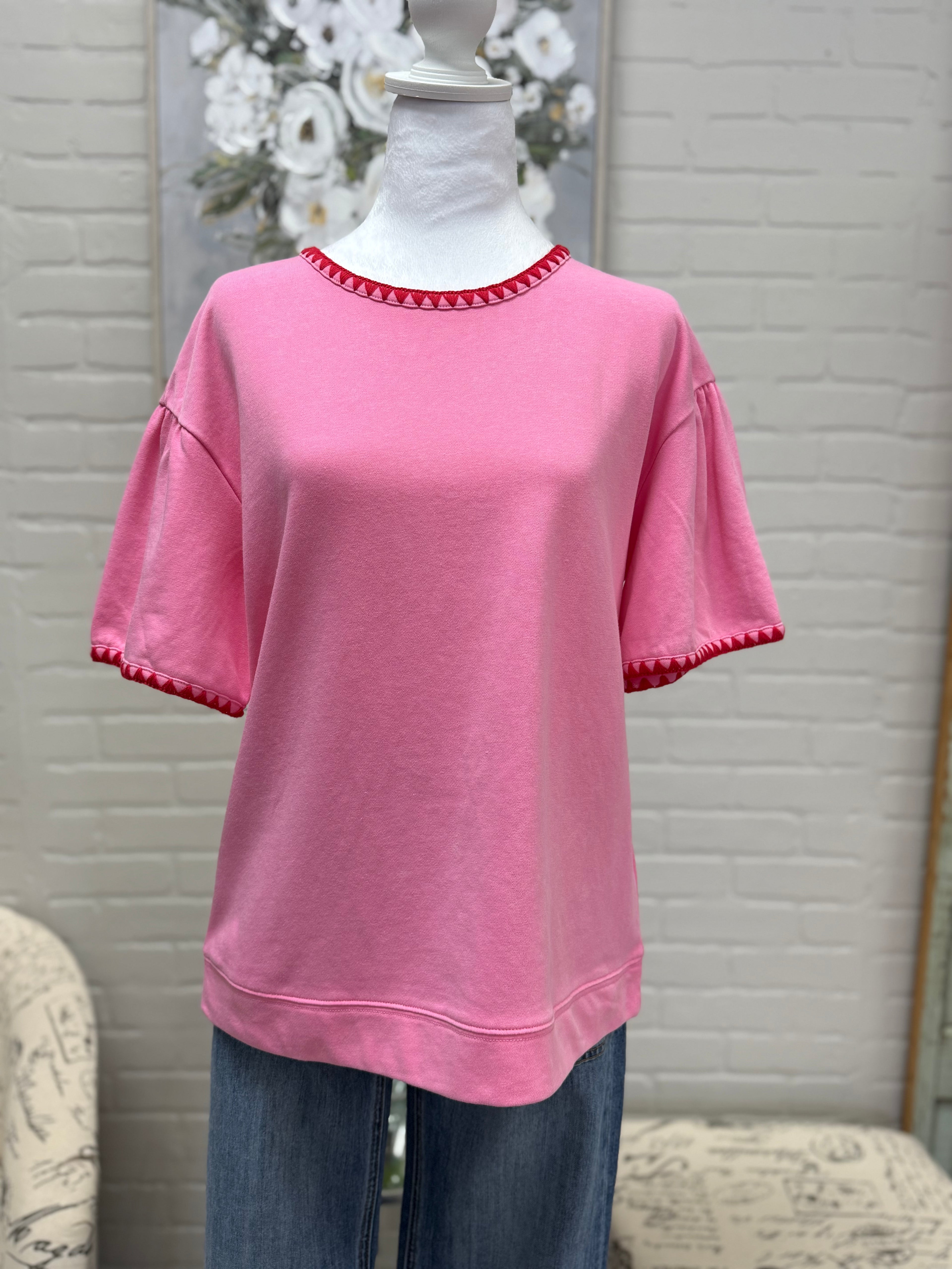 Pink Top w/ Red Stitching