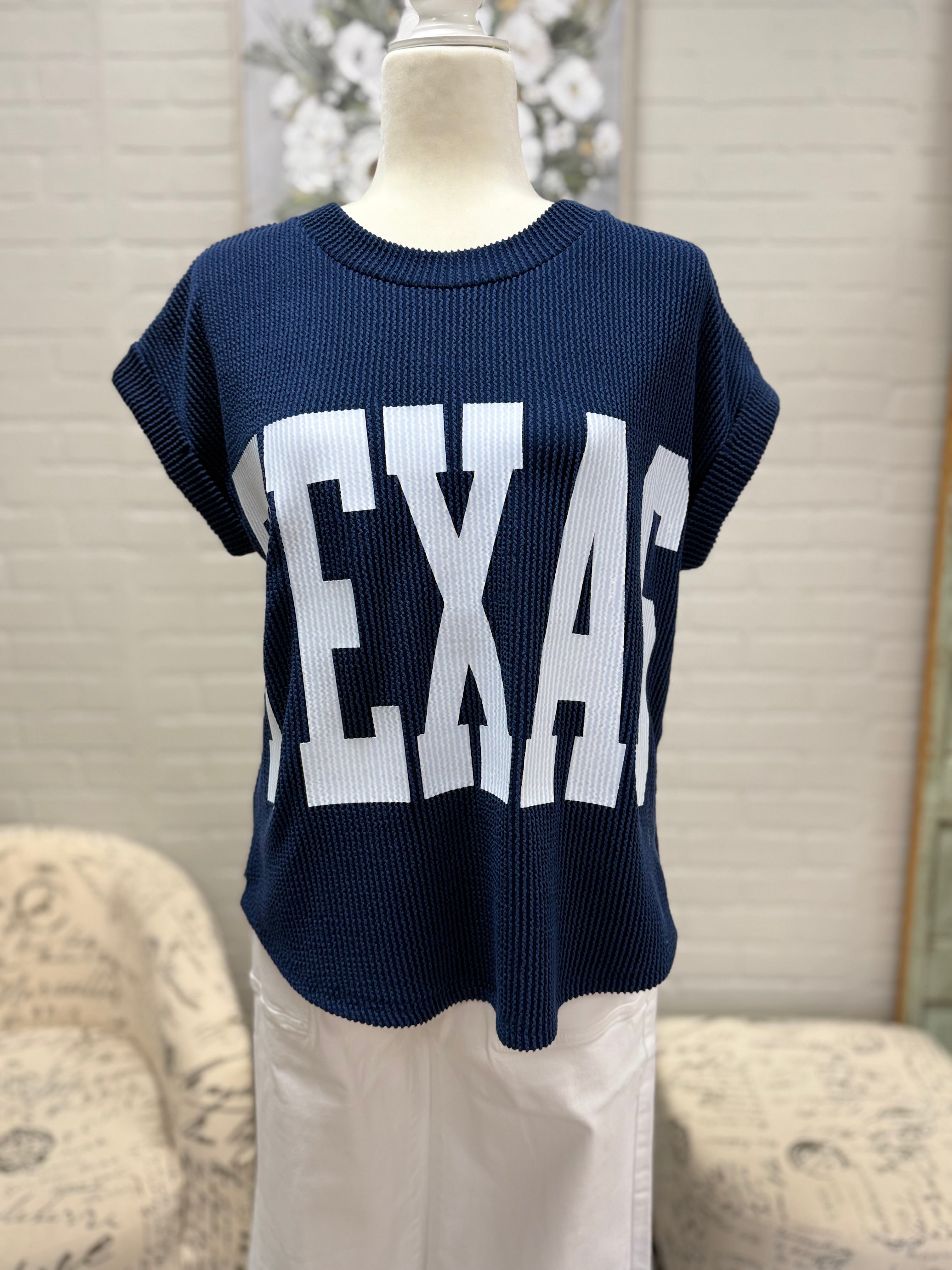 Navy Texas Short Sleeve Knit Sweater