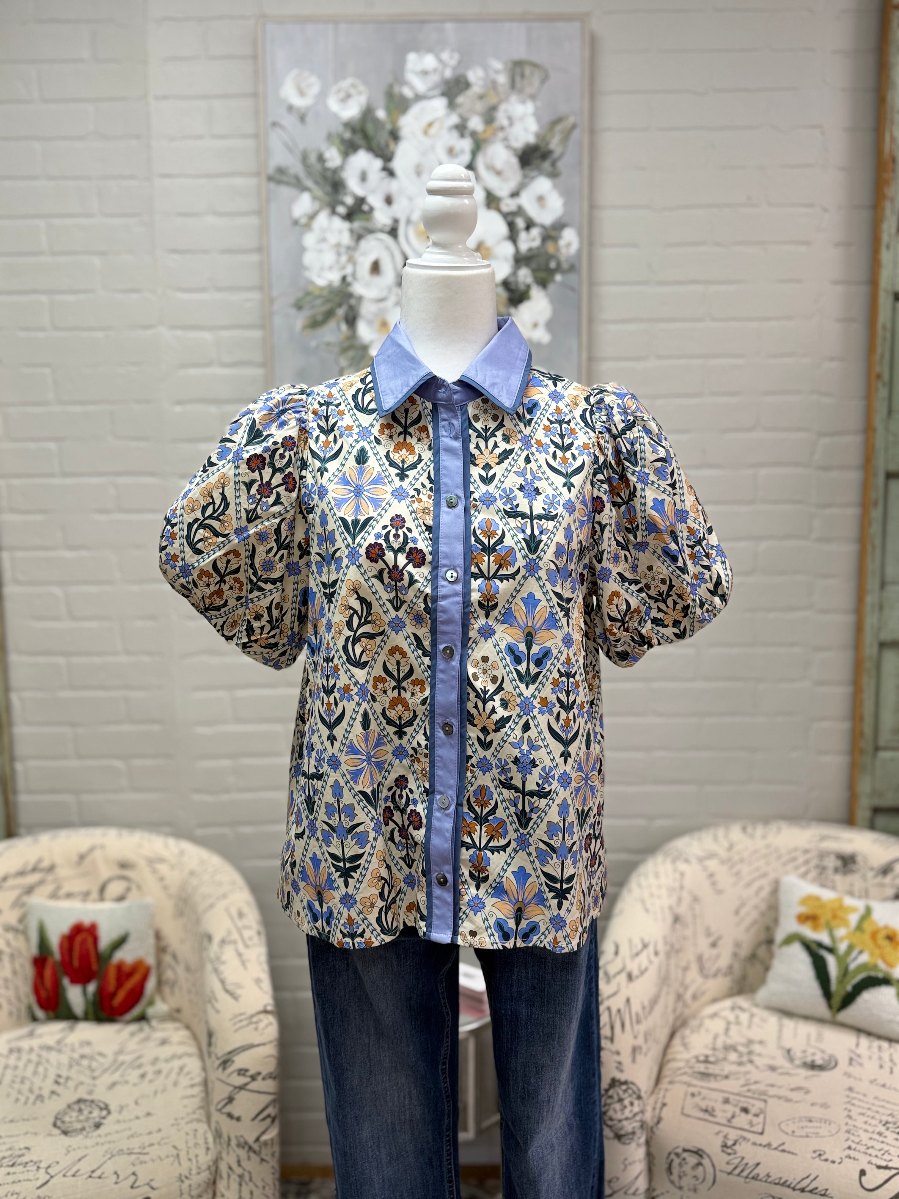 Blue Floral Button Down