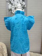 Blue Flutter Sleeve Top