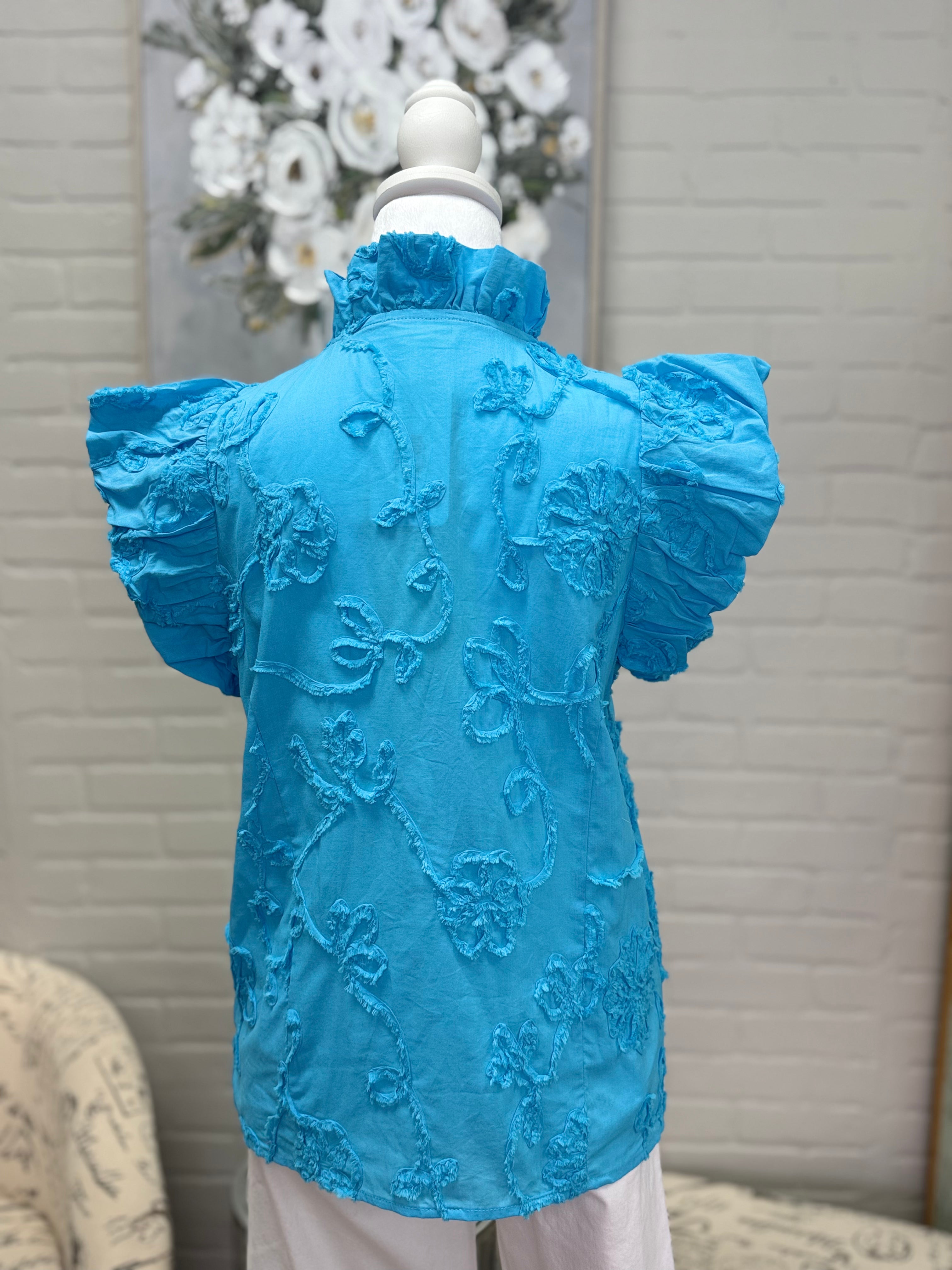 Blue Flutter Sleeve Top