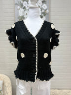 Black Crochet Flower Cardigan