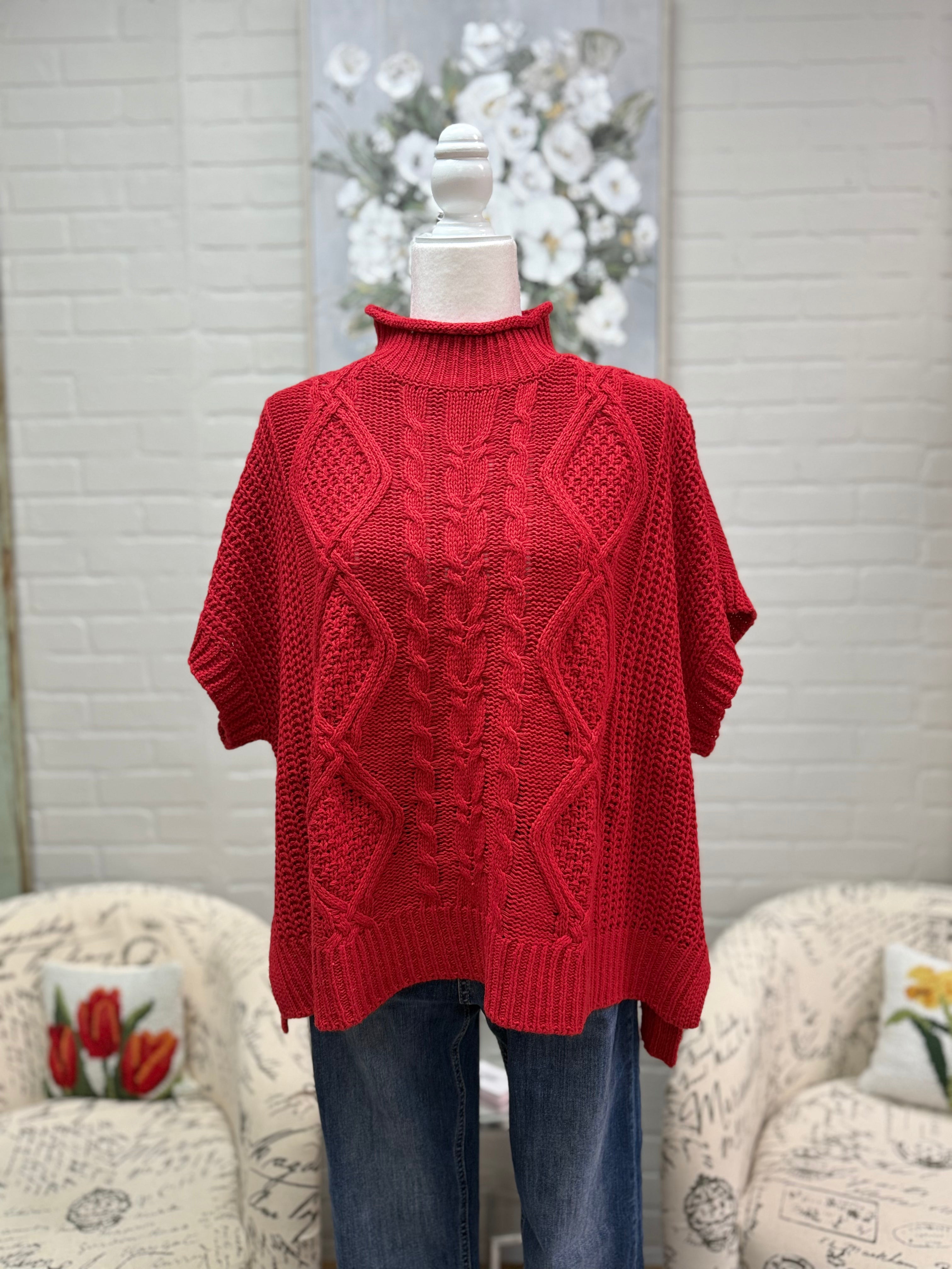 Red Sleeveless Mock Neck Sweater