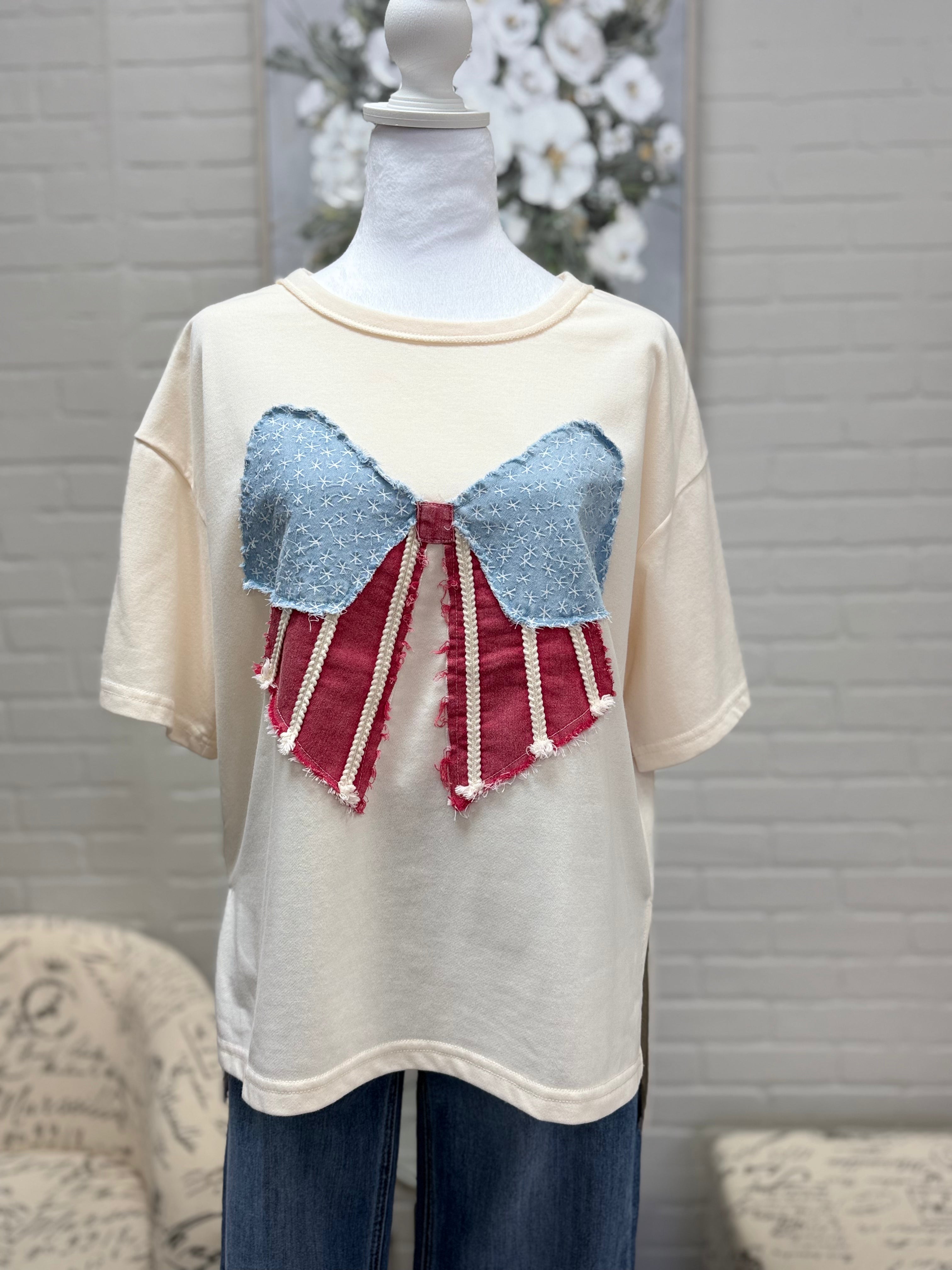 Cream Bow Flag Shirt