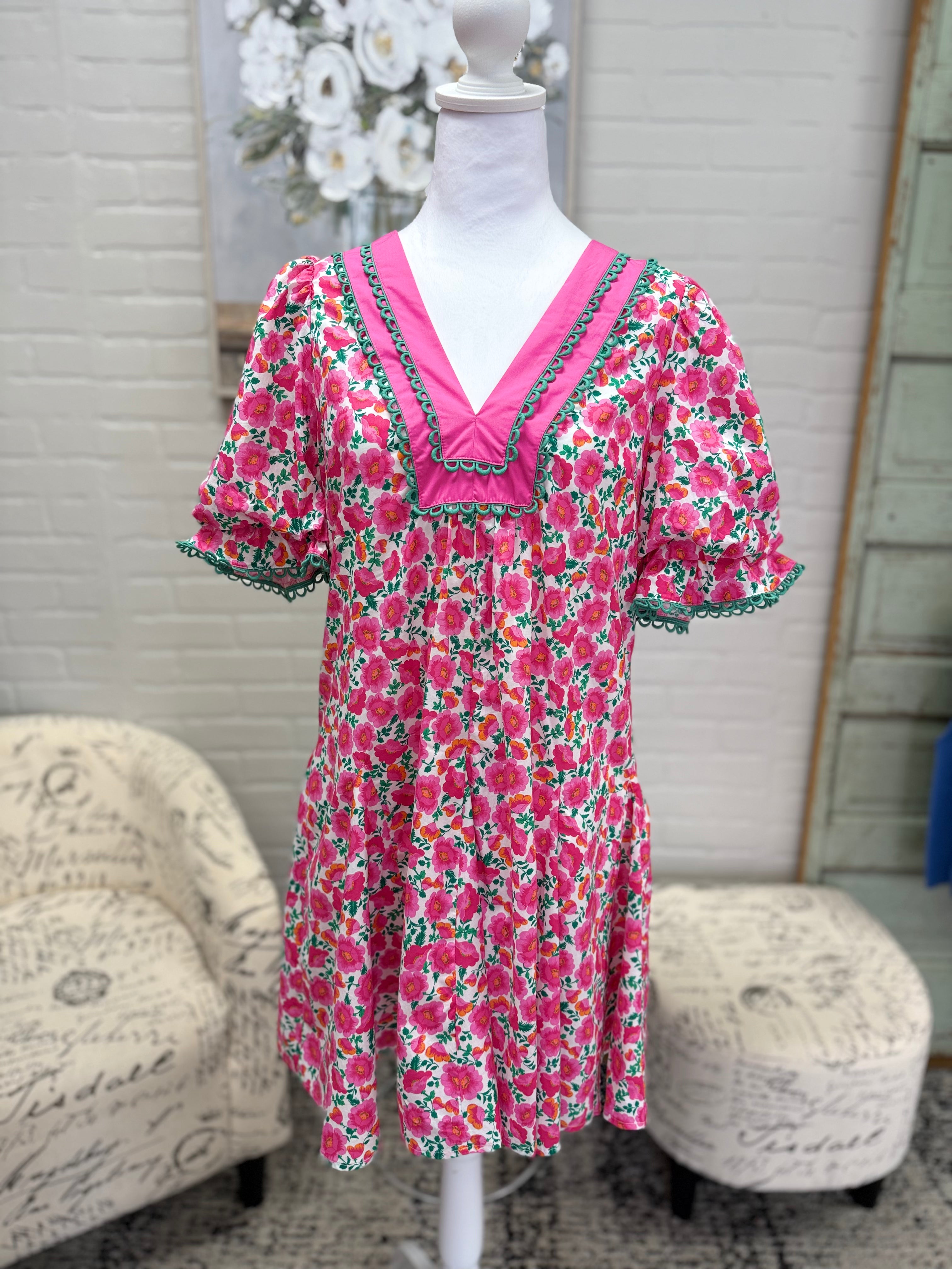 Pink Flower Mini Dress