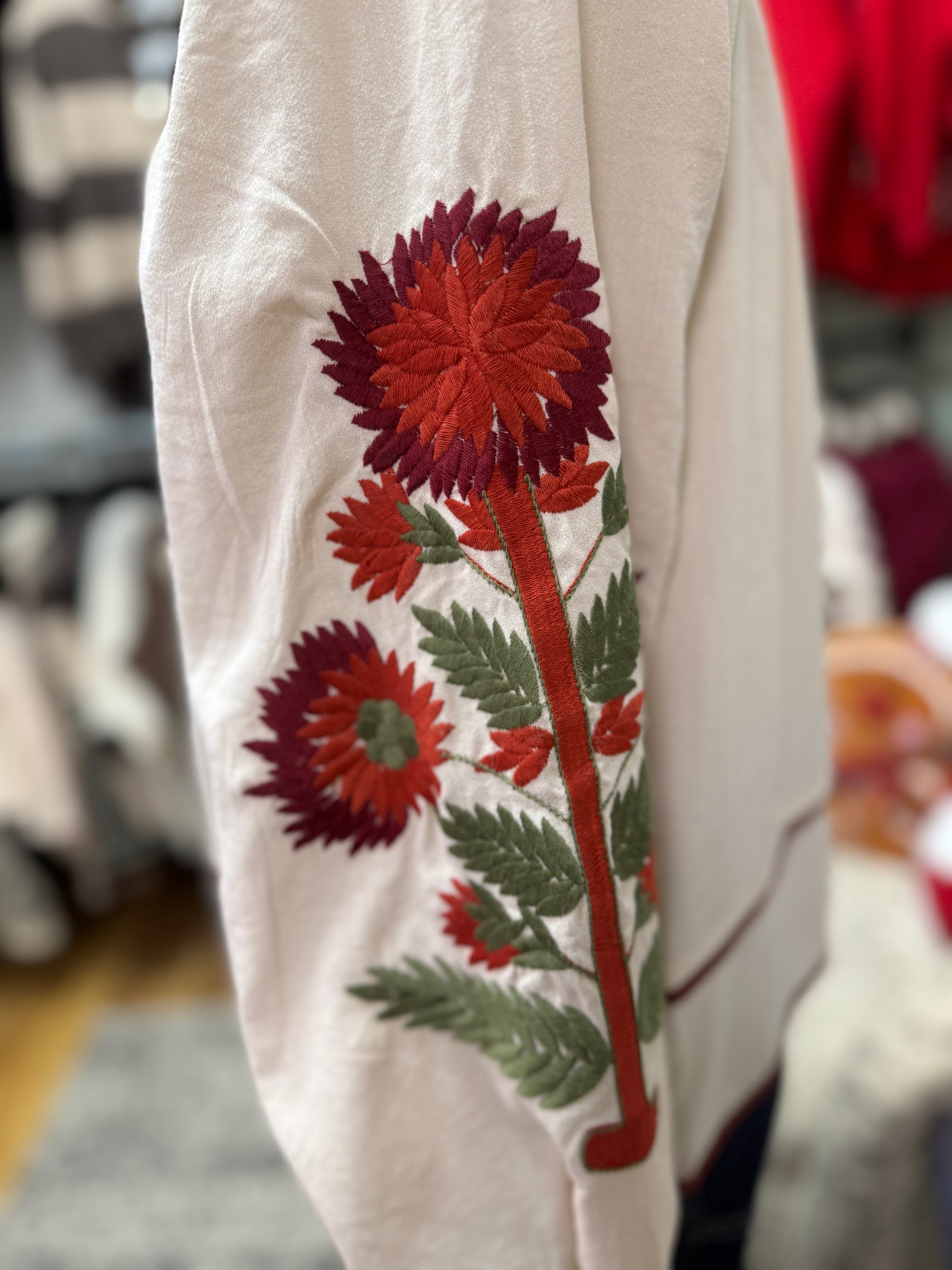 Ecru Top w/ Embroidered Sleeves