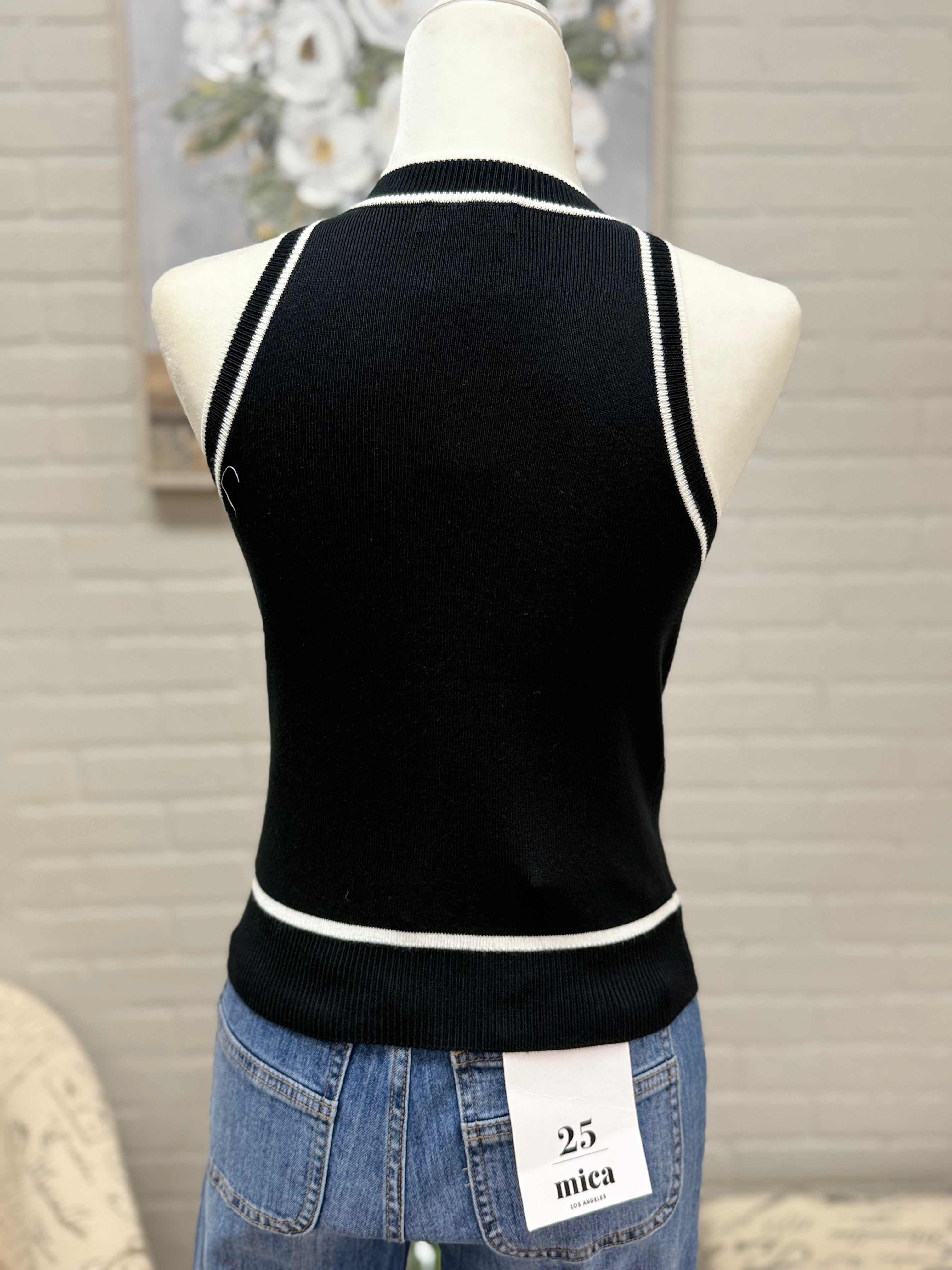 Black Contrast Stripe Halter Top