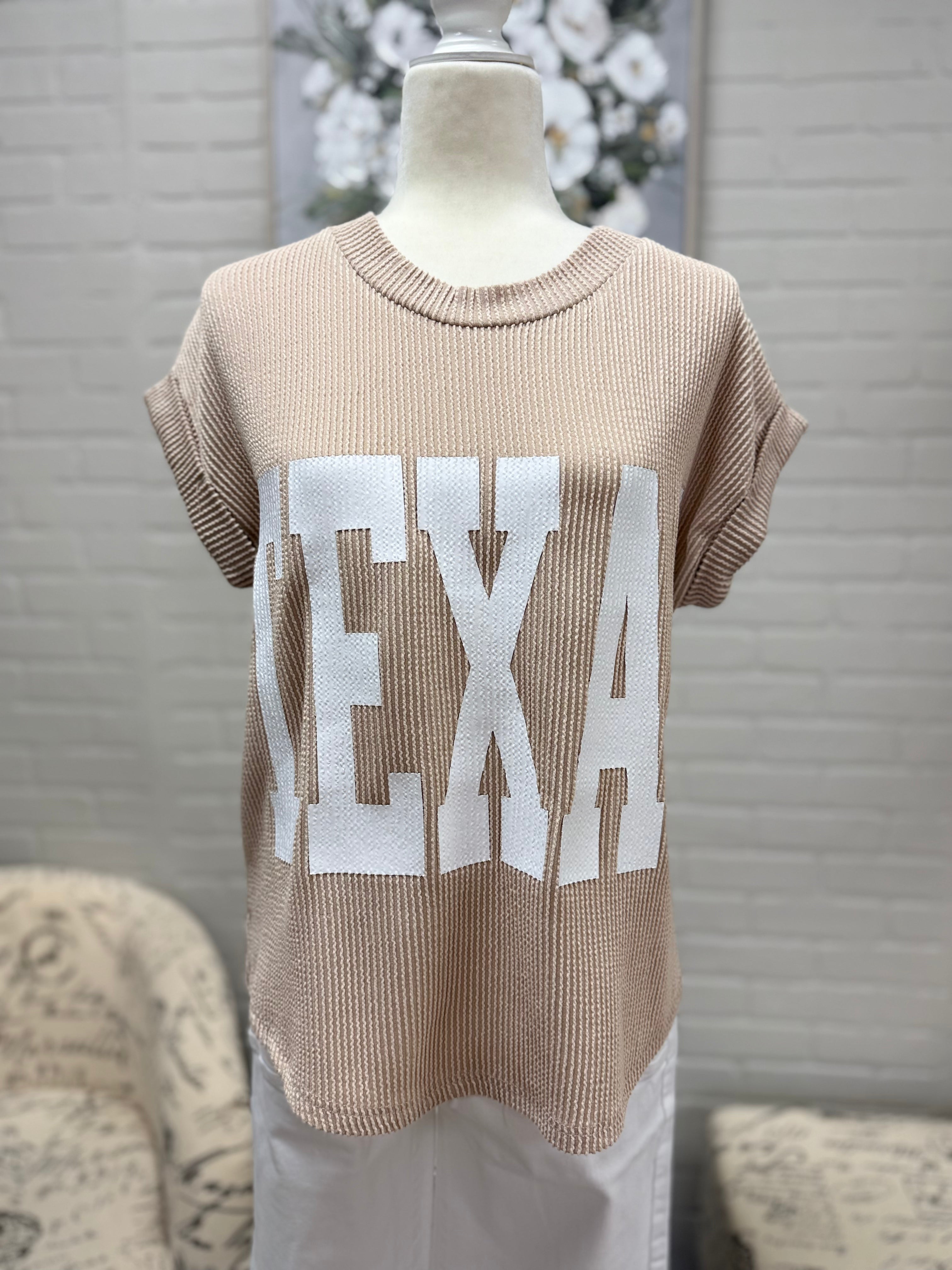 Khaki Texas Short Sleeve Knit Sweater