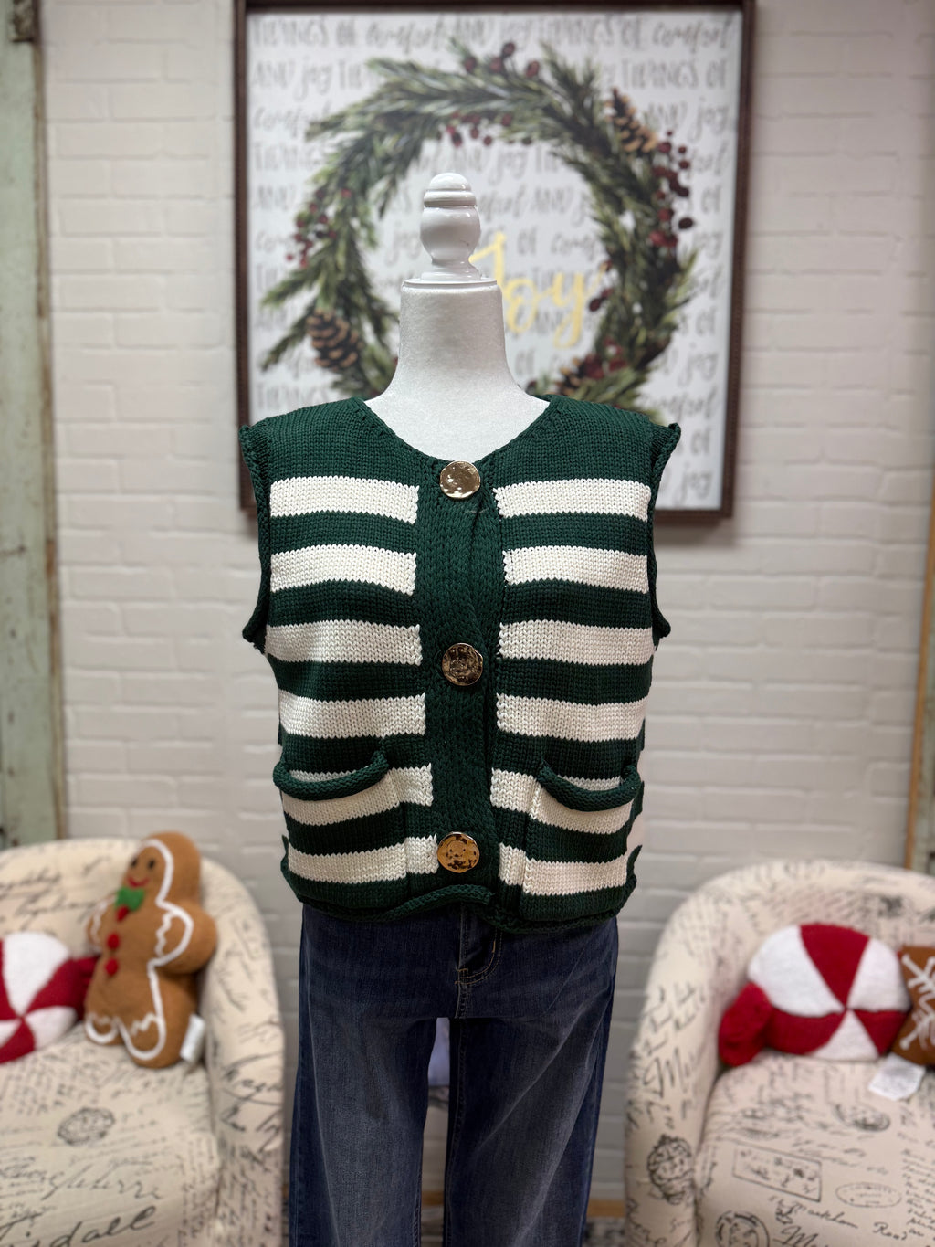 Green Stripe Sweater Vest