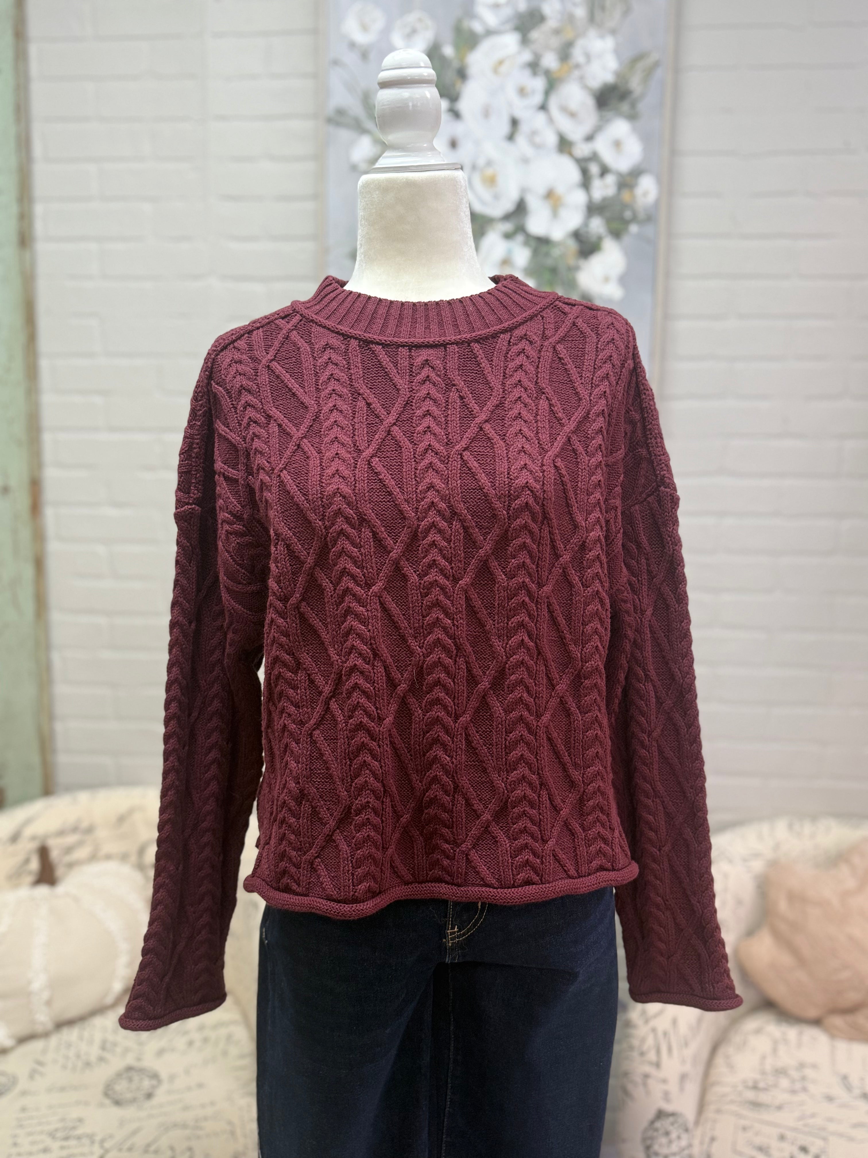 Wine Cable Knit Sweater