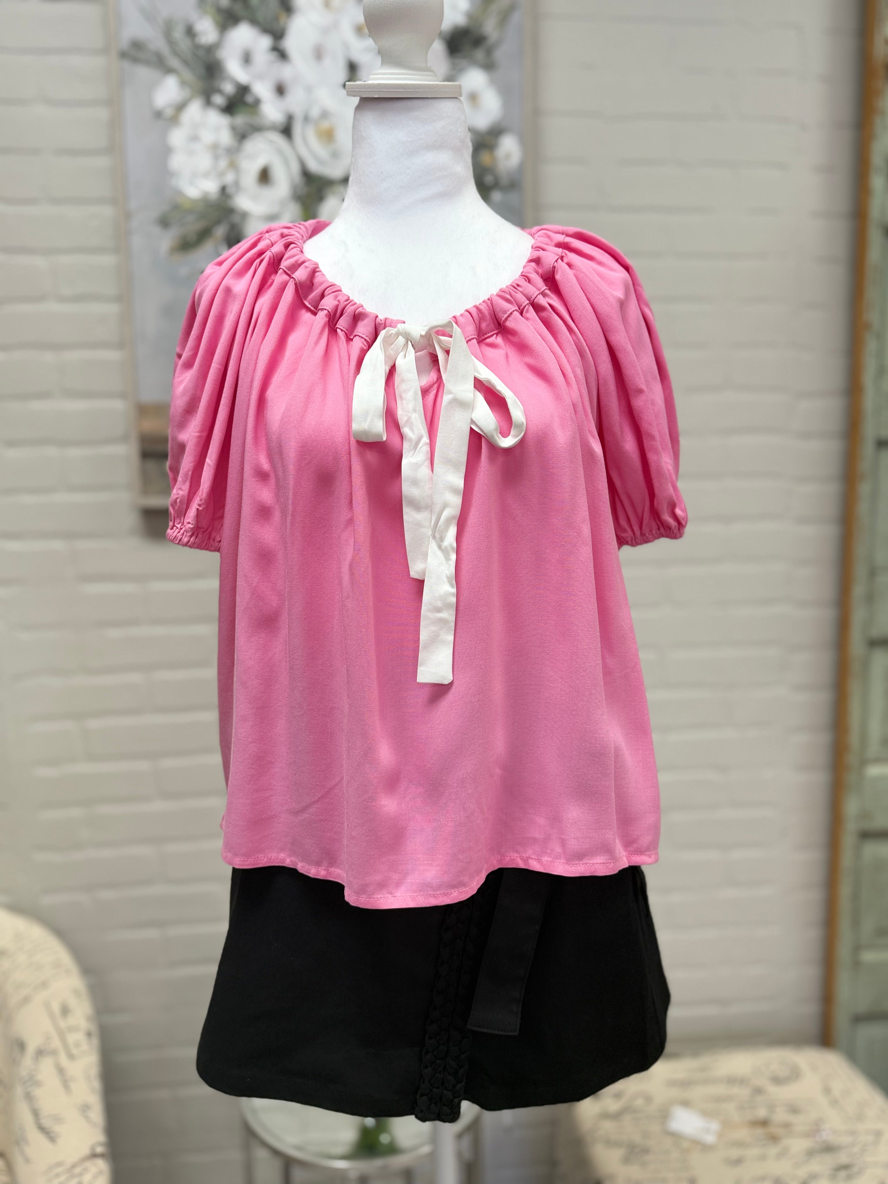 Pink Tie Front Blouse