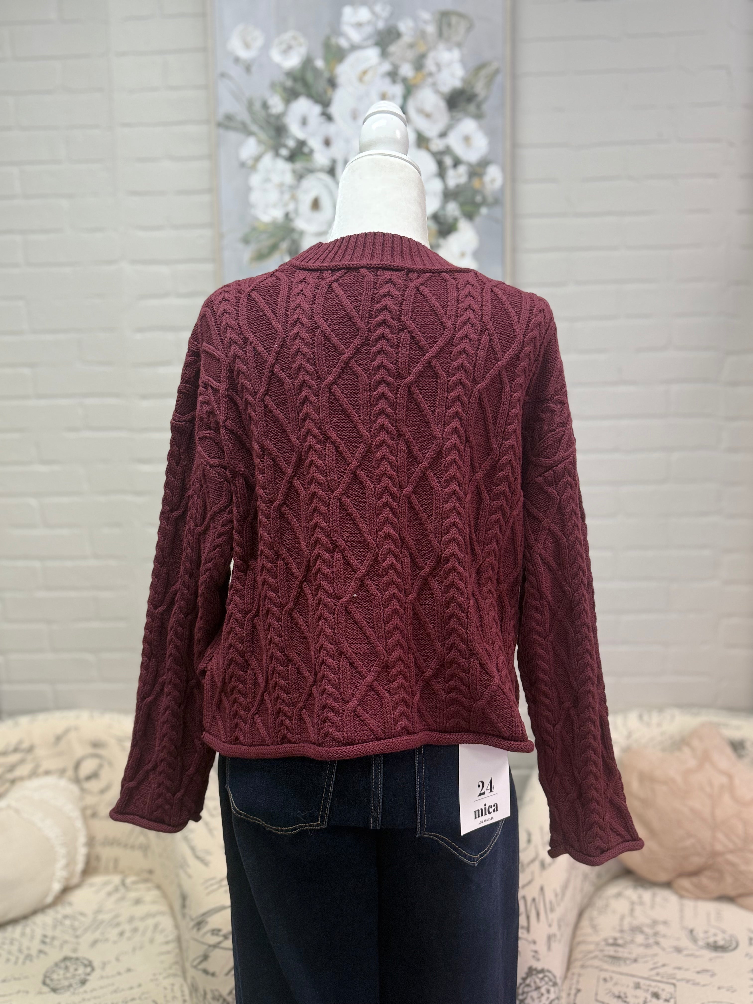 Wine Cable Knit Sweater