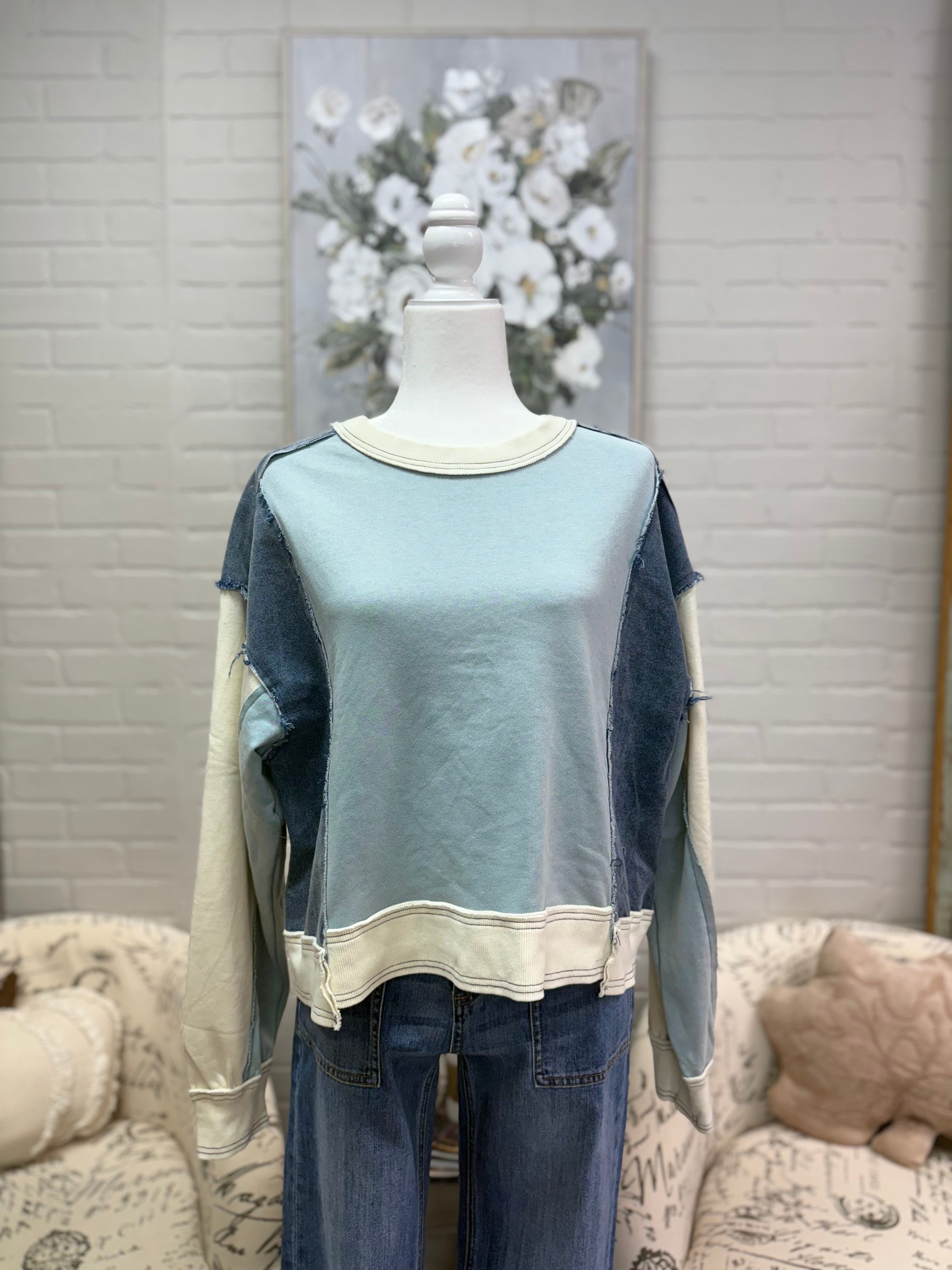 Denim Colorblock Sweatshirt