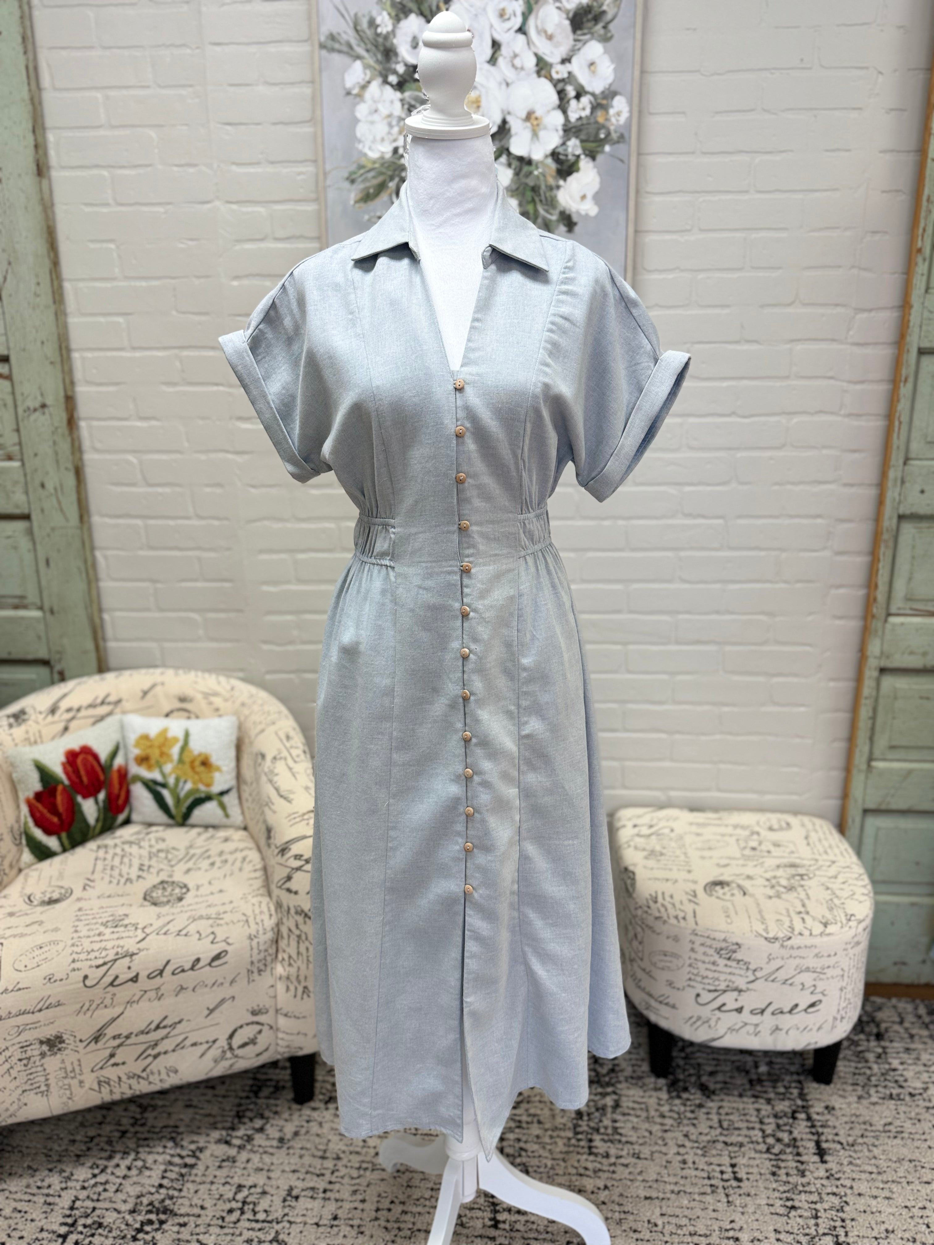 Blue Cotton Midi Dress