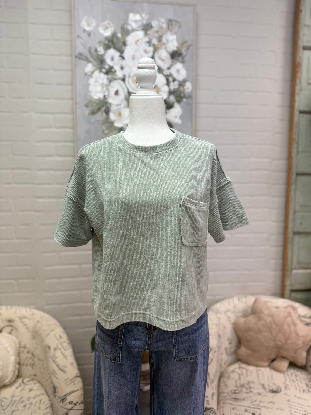 Sage Washed Ribbed Shirt