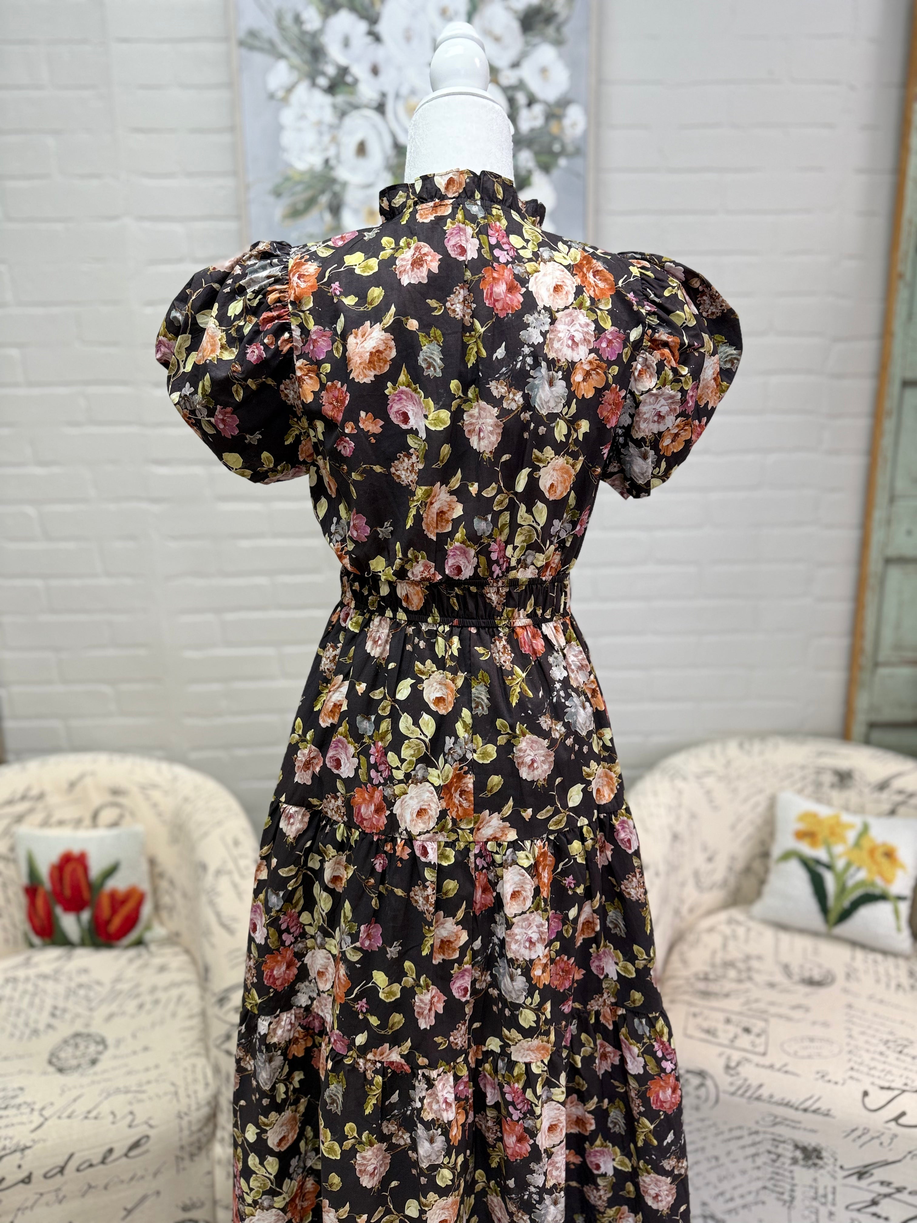 Chocolate Floral Midi Dress