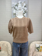 Taupe Crochet Puff Sleeved Sweater