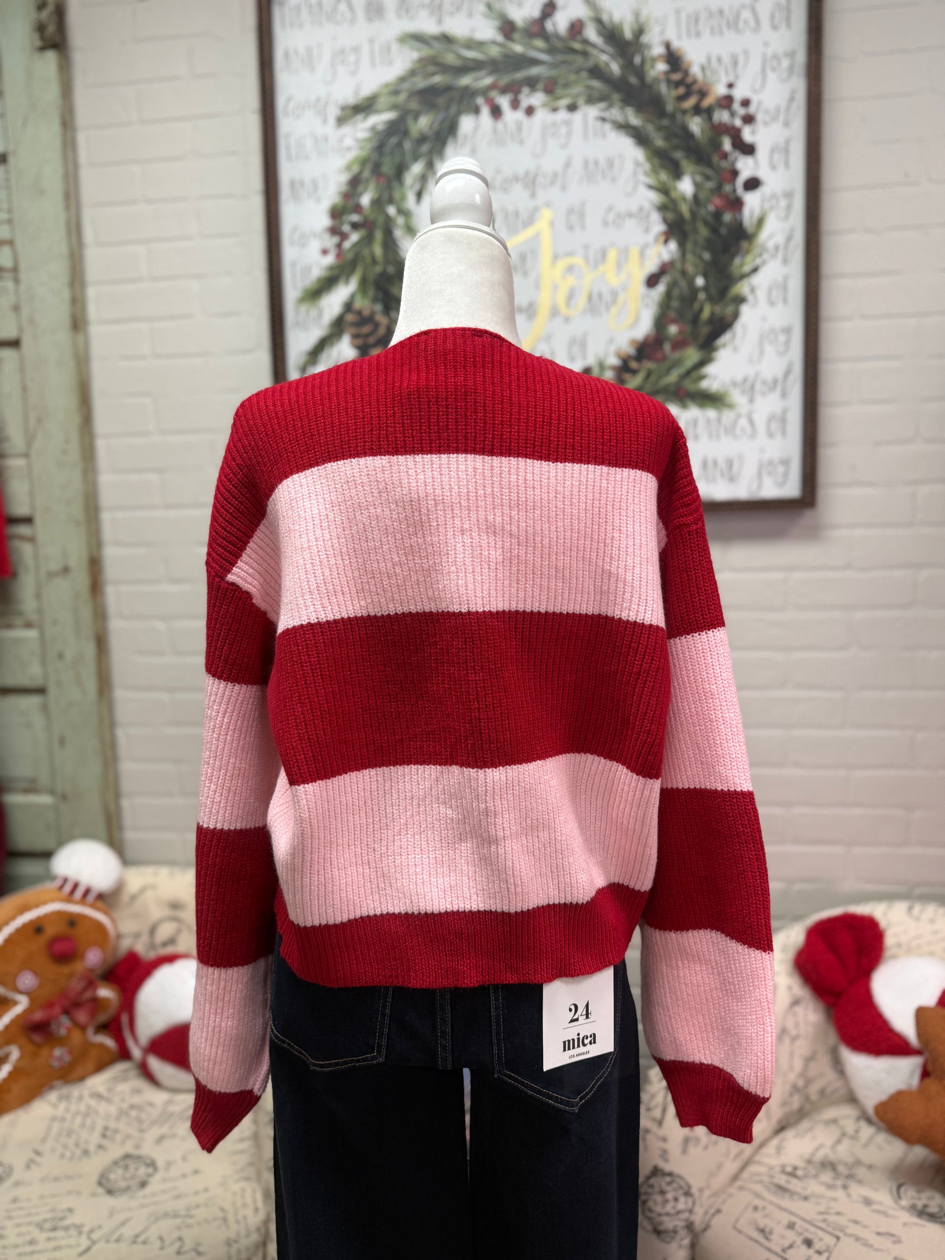 Pink & Red Striped Cardigan