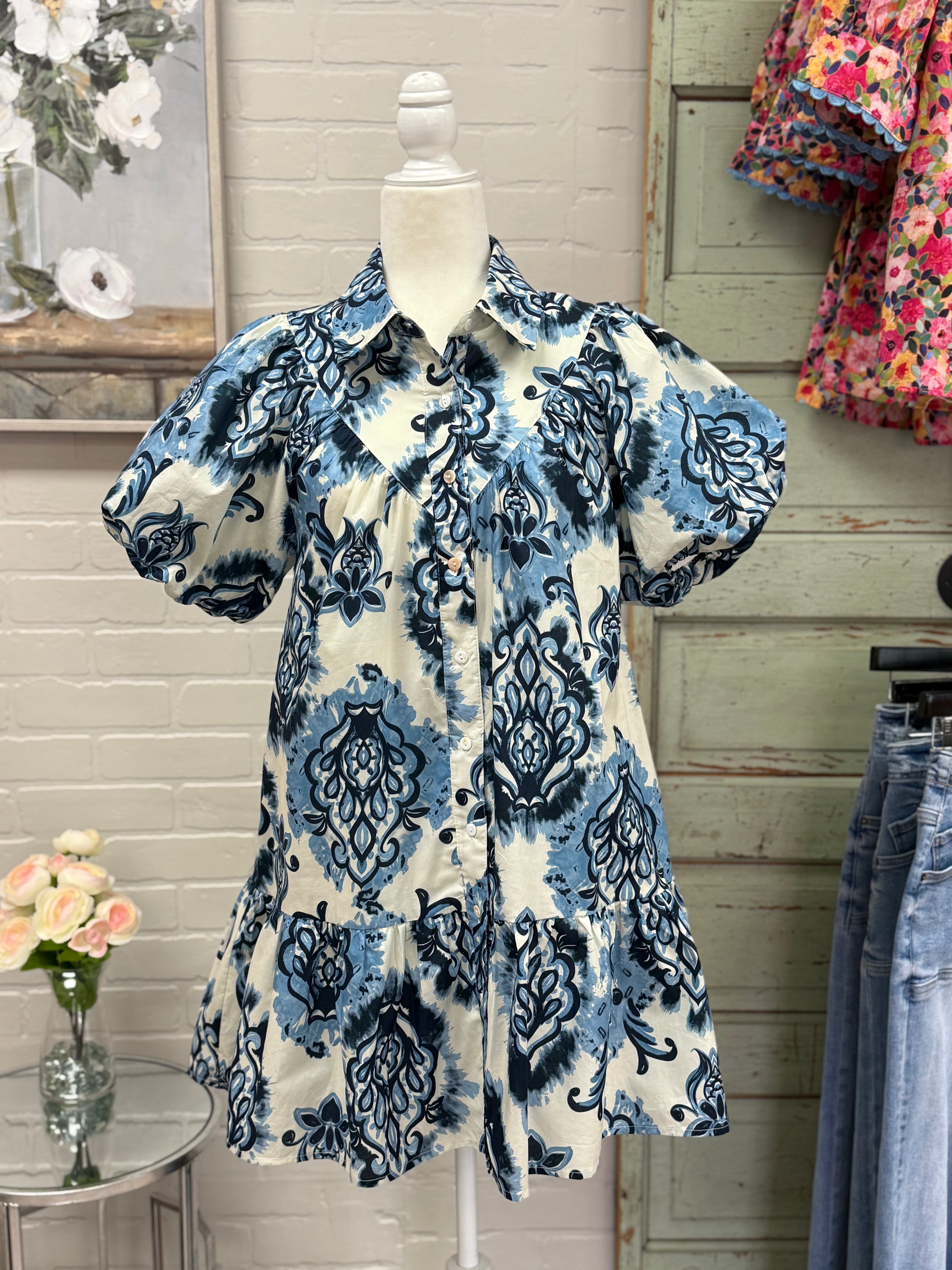 Blue Boho Floral Dress
