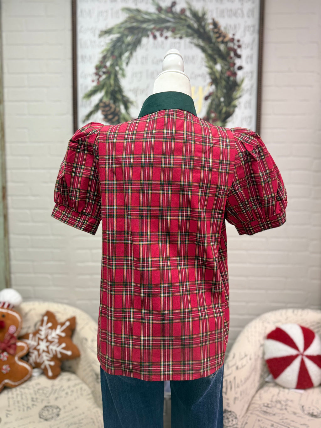 Red Plaid Contrast Top