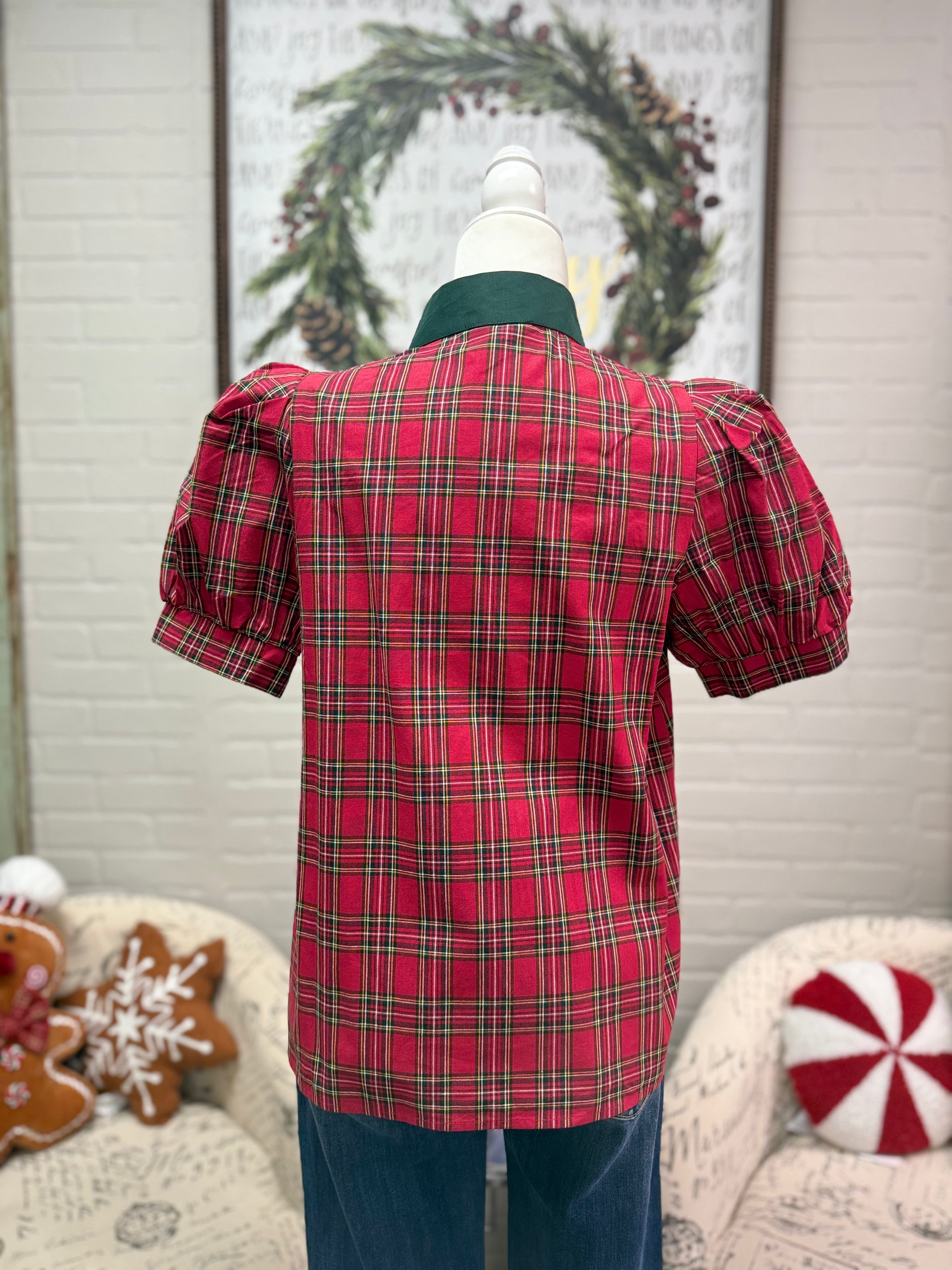 Red Plaid Contrast Top