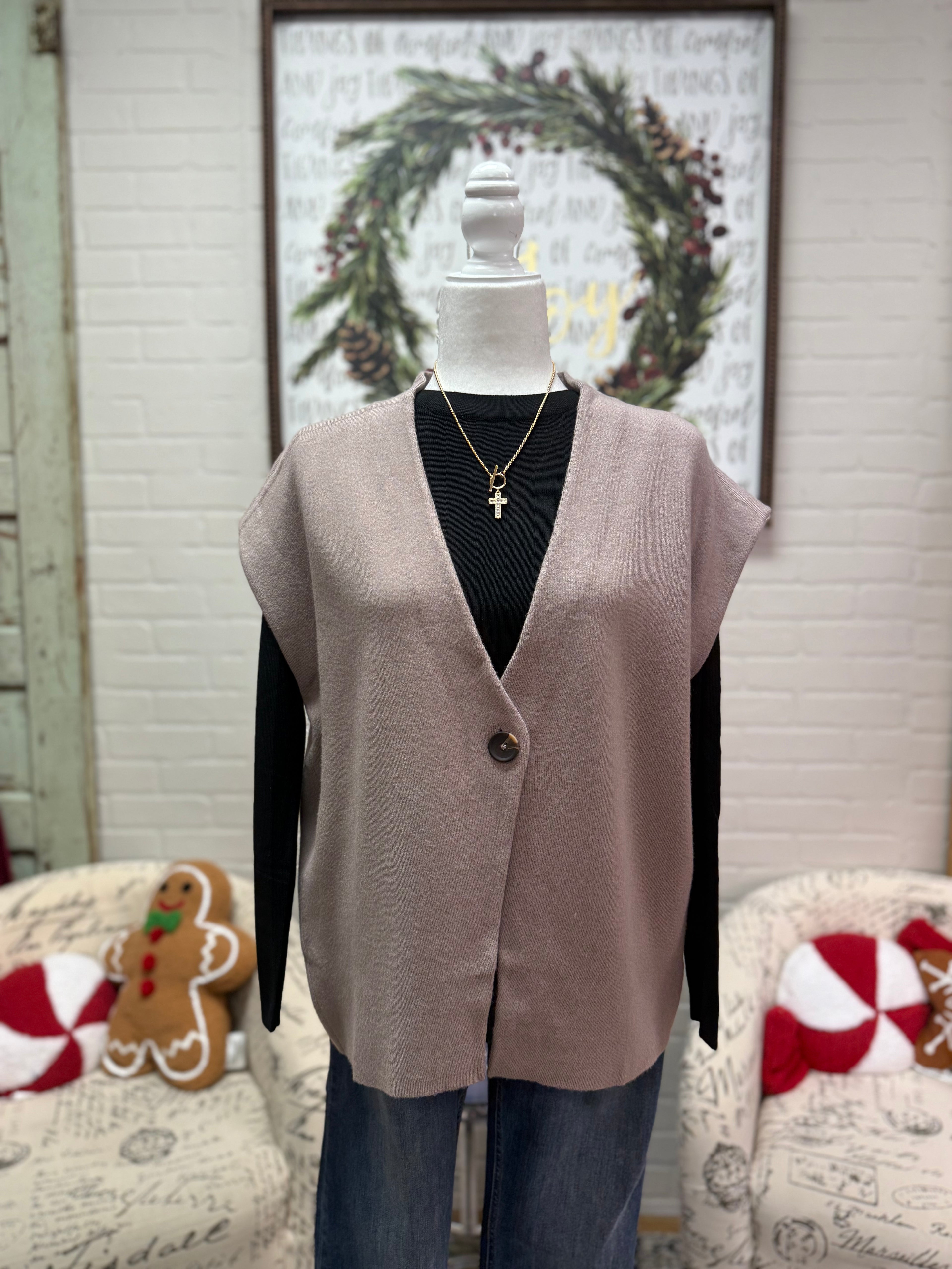 Mocha Oversized  Sweater Vest