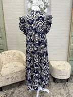 Navy Print Midi Dress