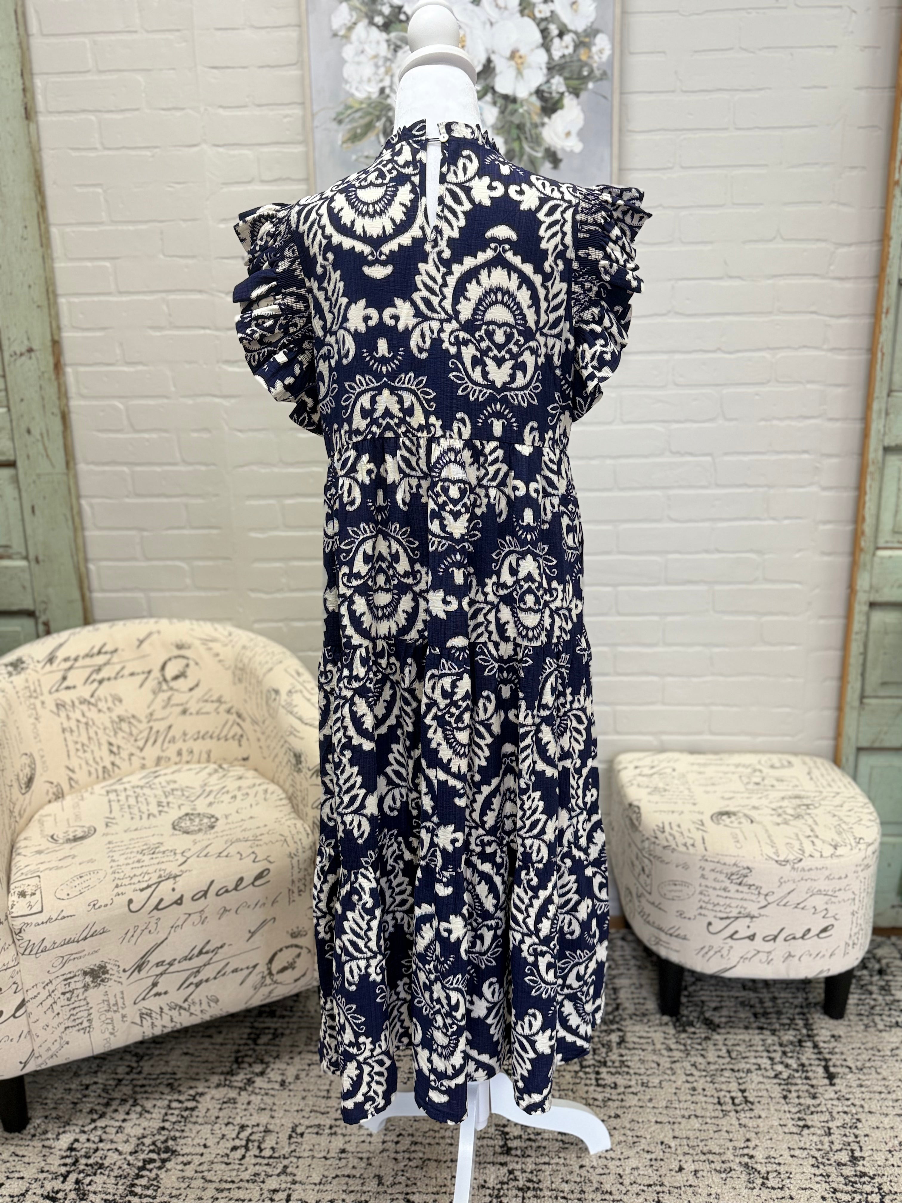 Navy Print Midi Dress