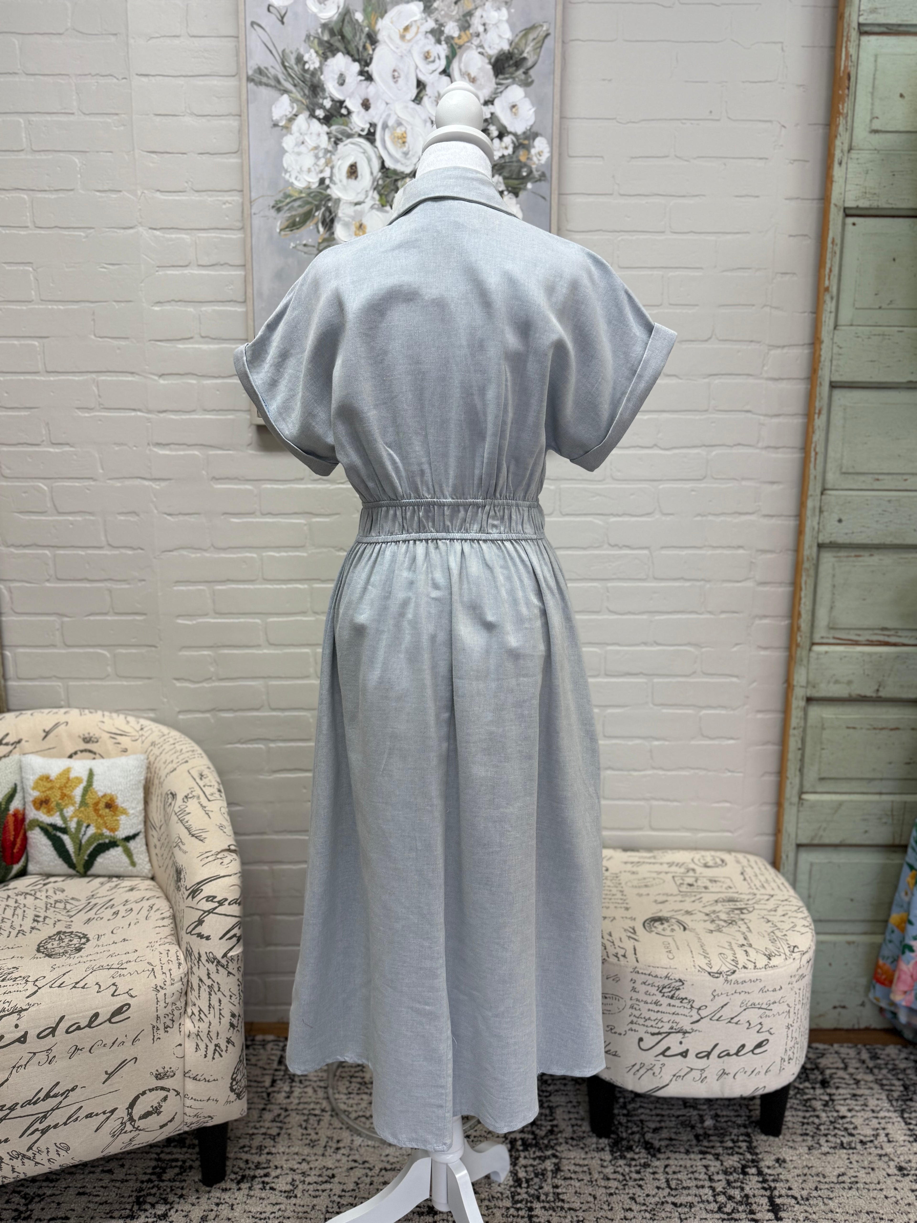 Blue Cotton Midi Dress