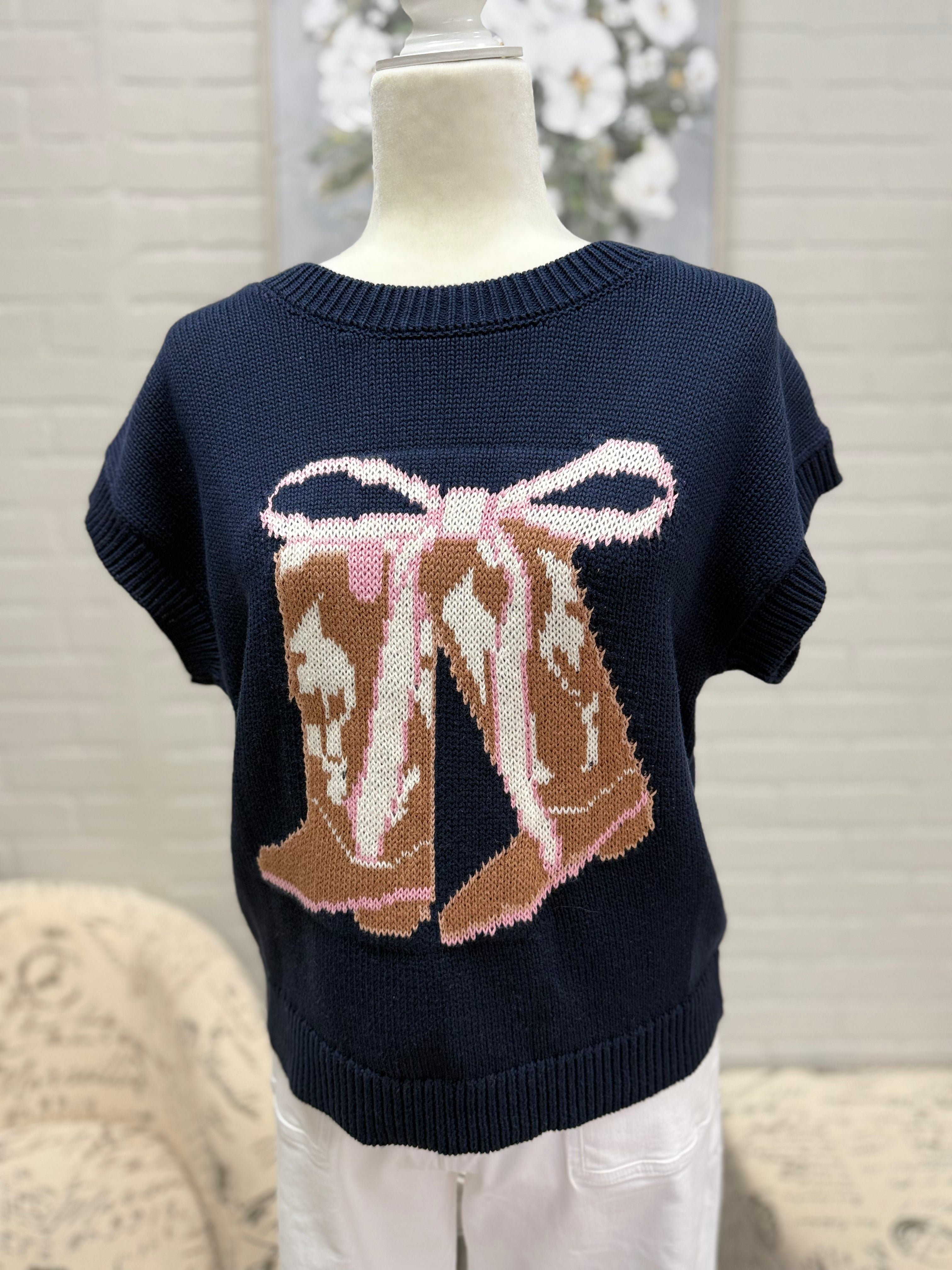 Navy Boots & Bows Sweater
