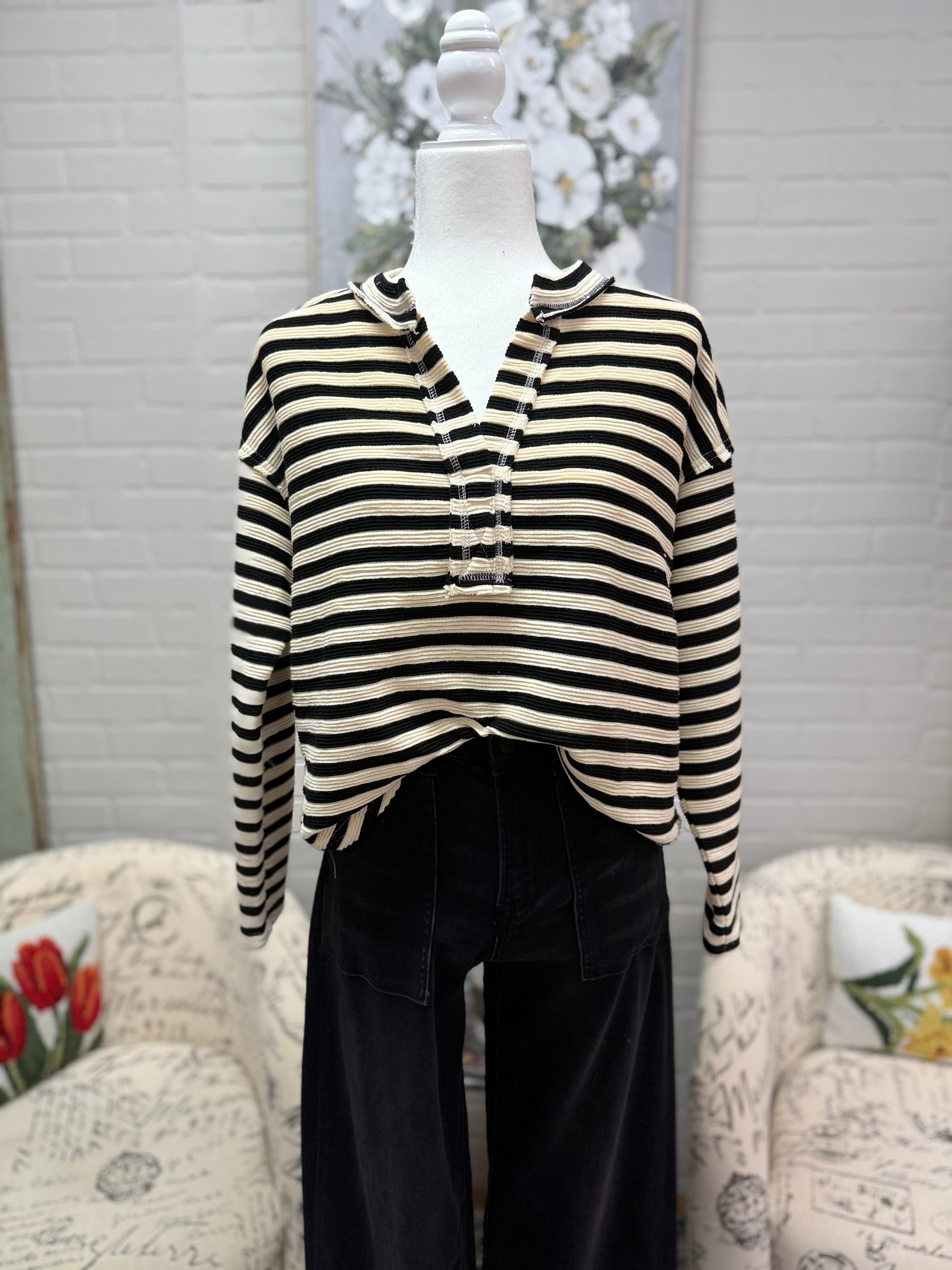 Textured Striped Knit Top