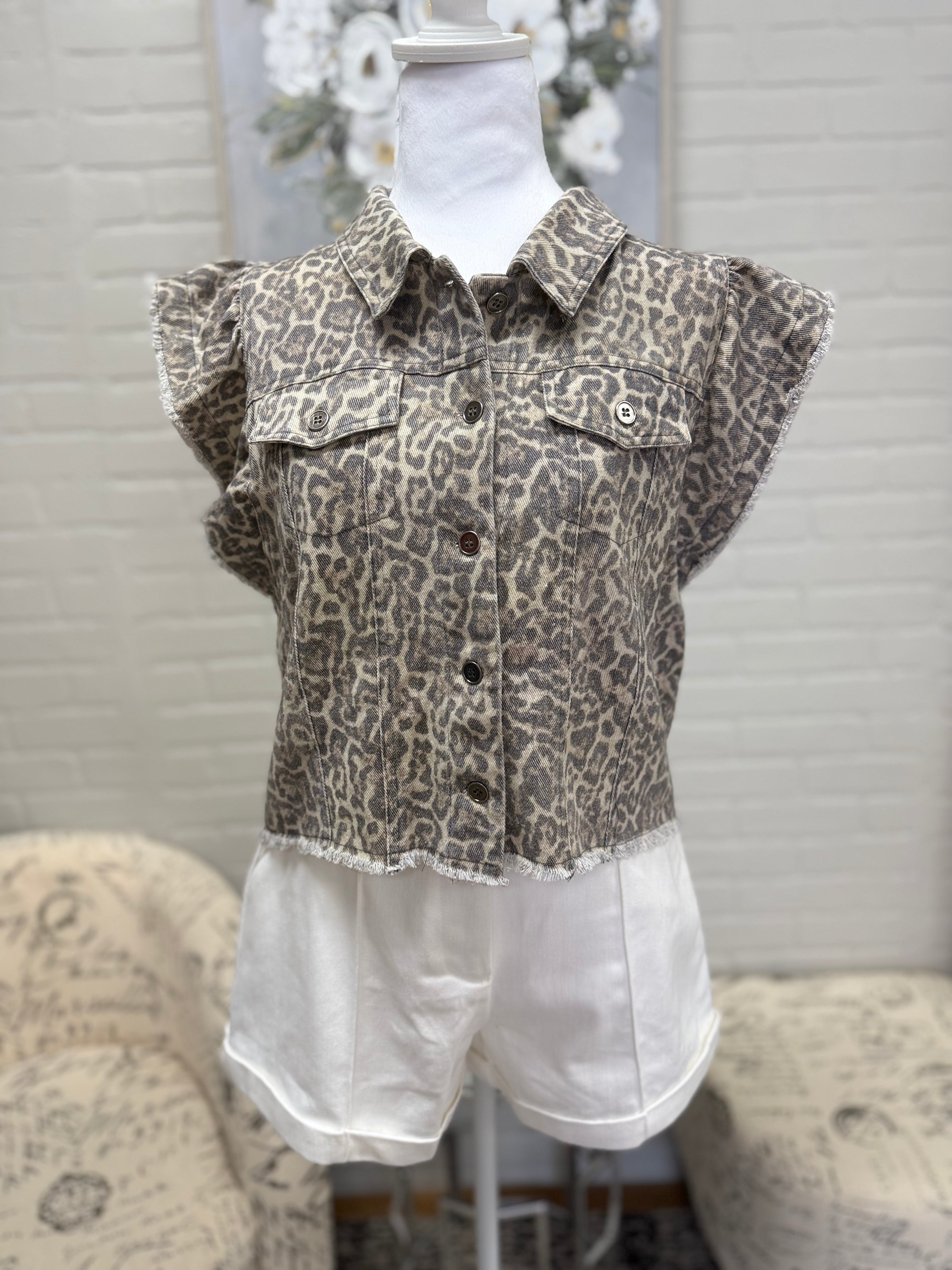 Leopard Denim Vest