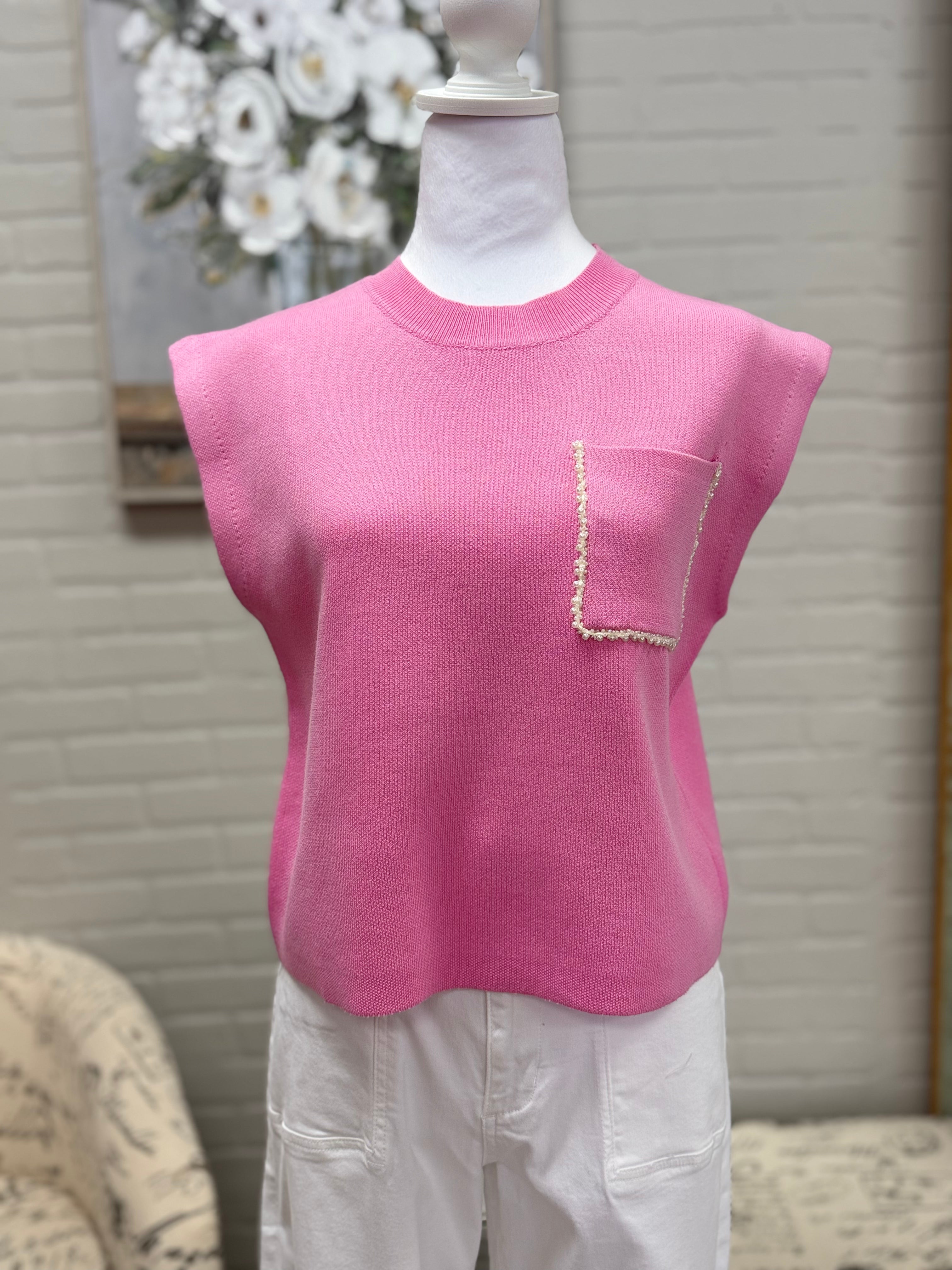 Pink Pearl Pocket Sweater