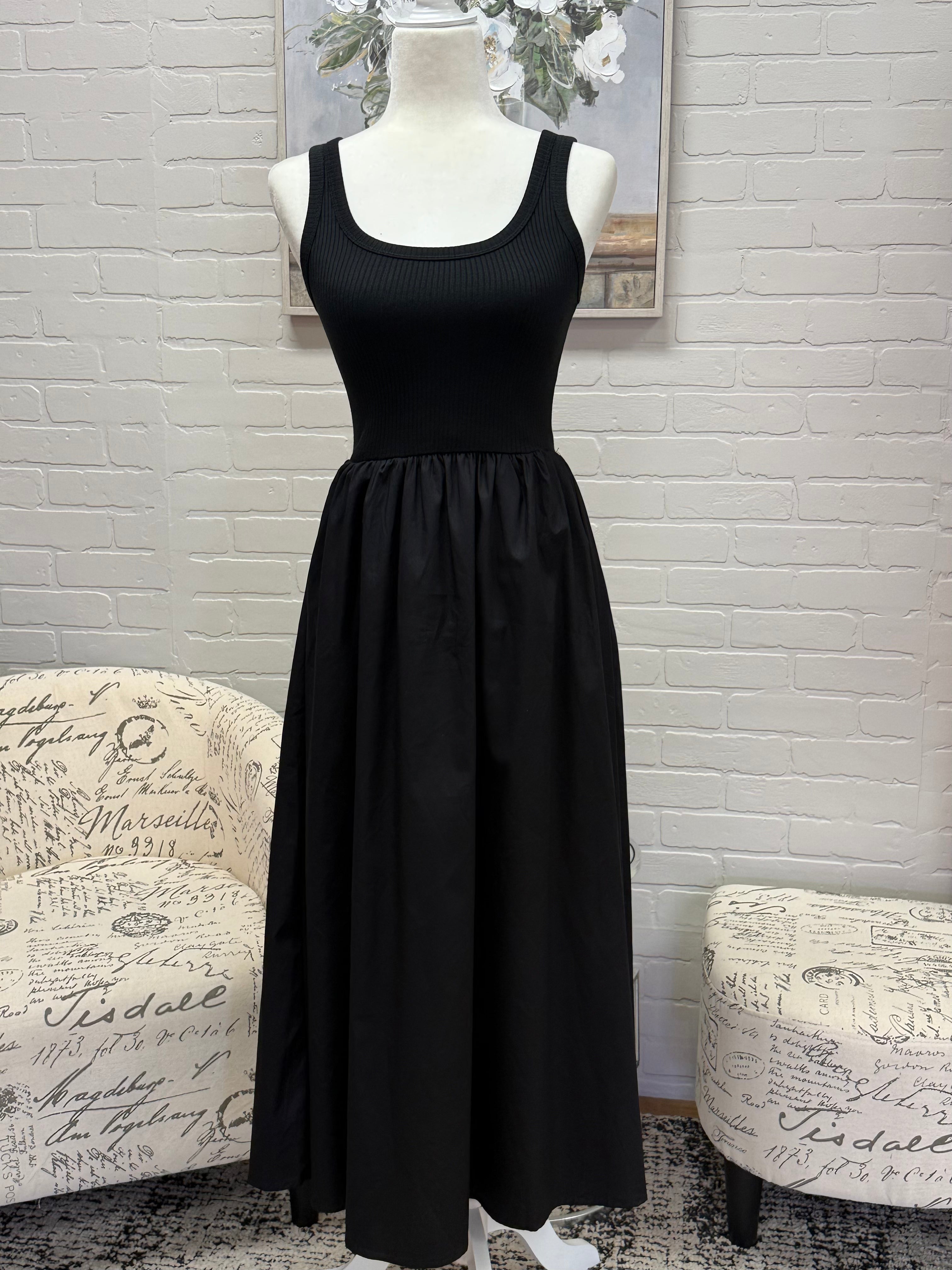 Solid Black Midi Dress