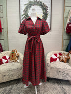 Red Plaid Midi Dress