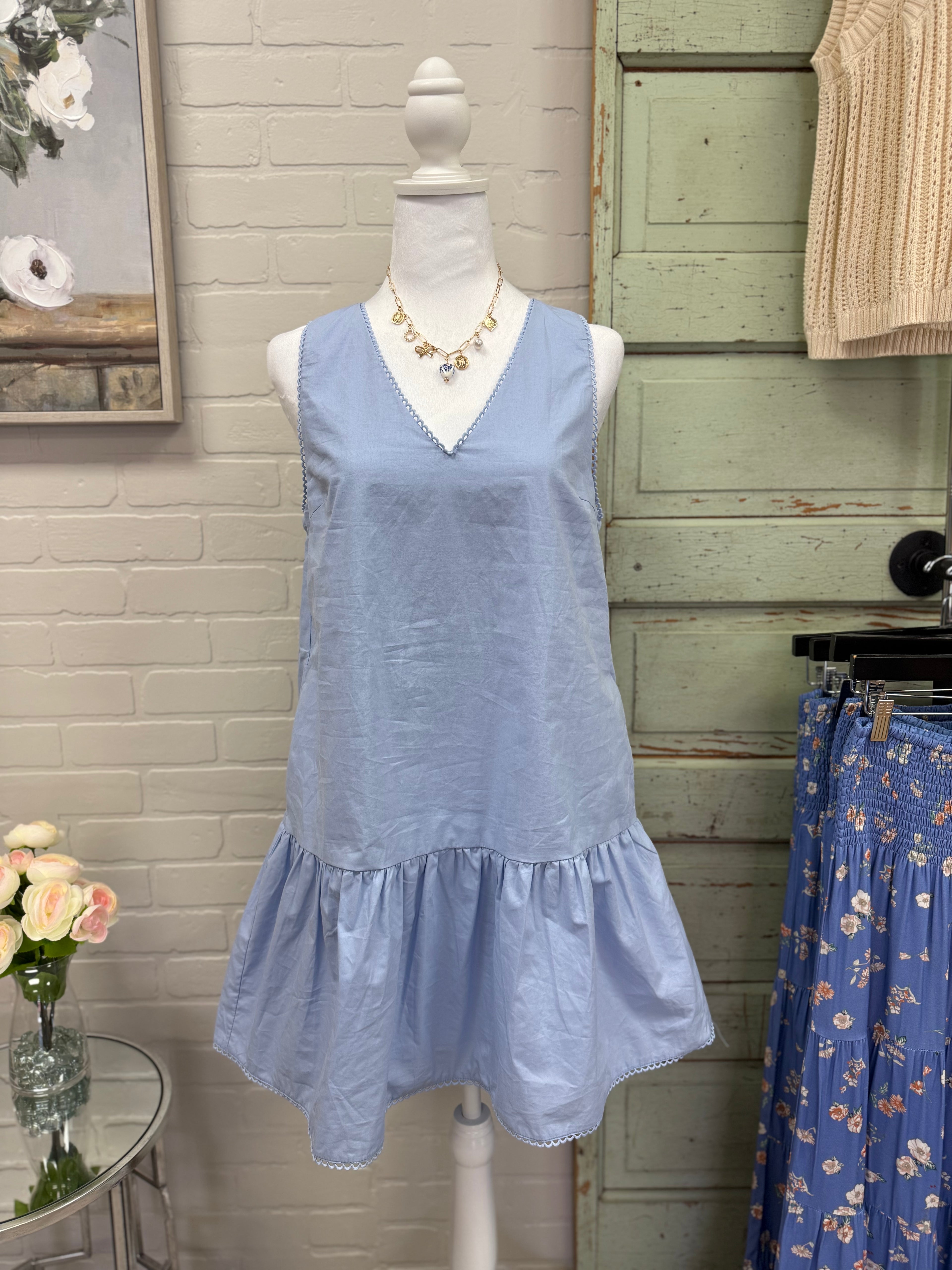 V-Neck Light Blue Dress