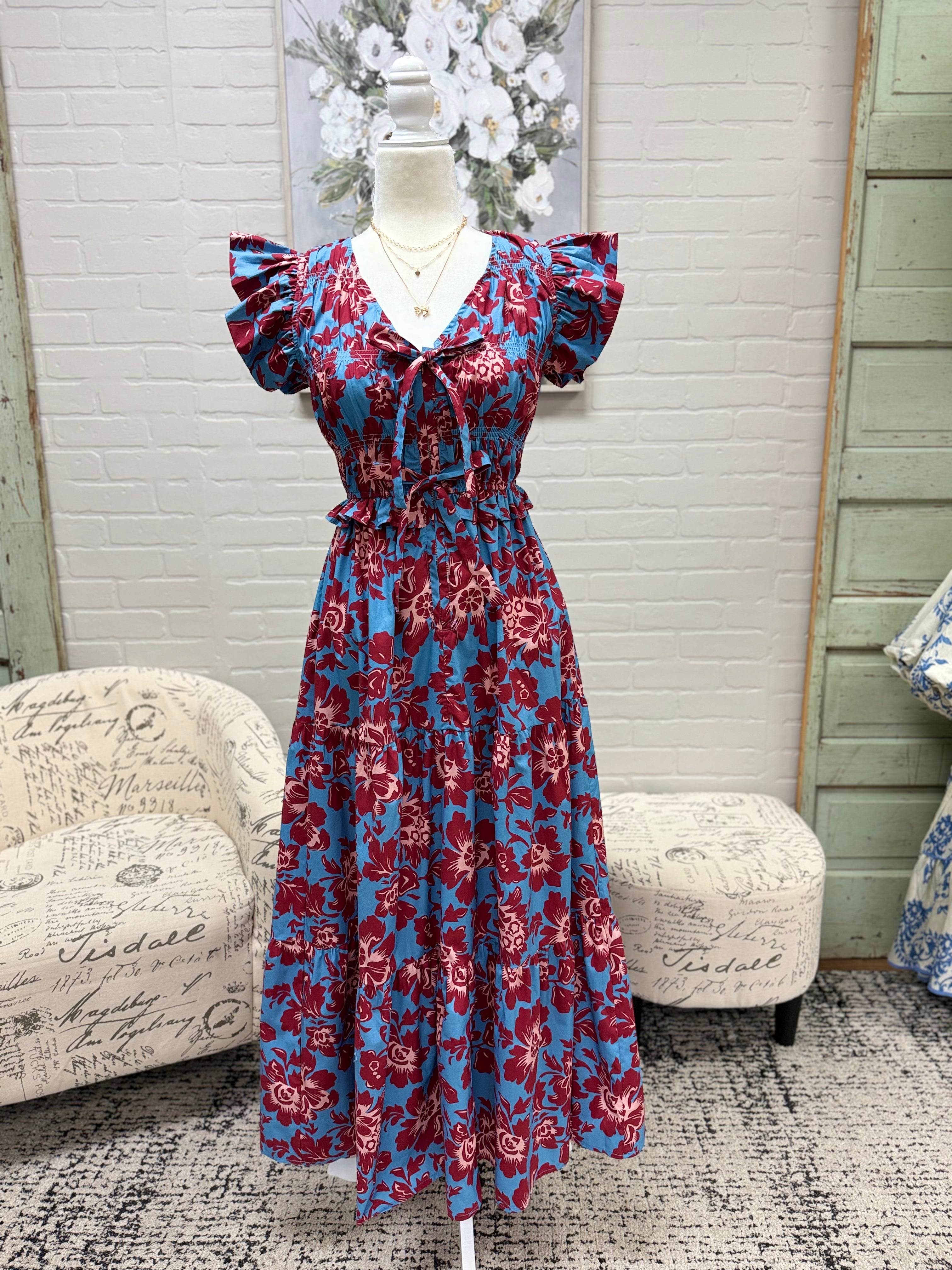 Jewel Tone Floral Midi Dress