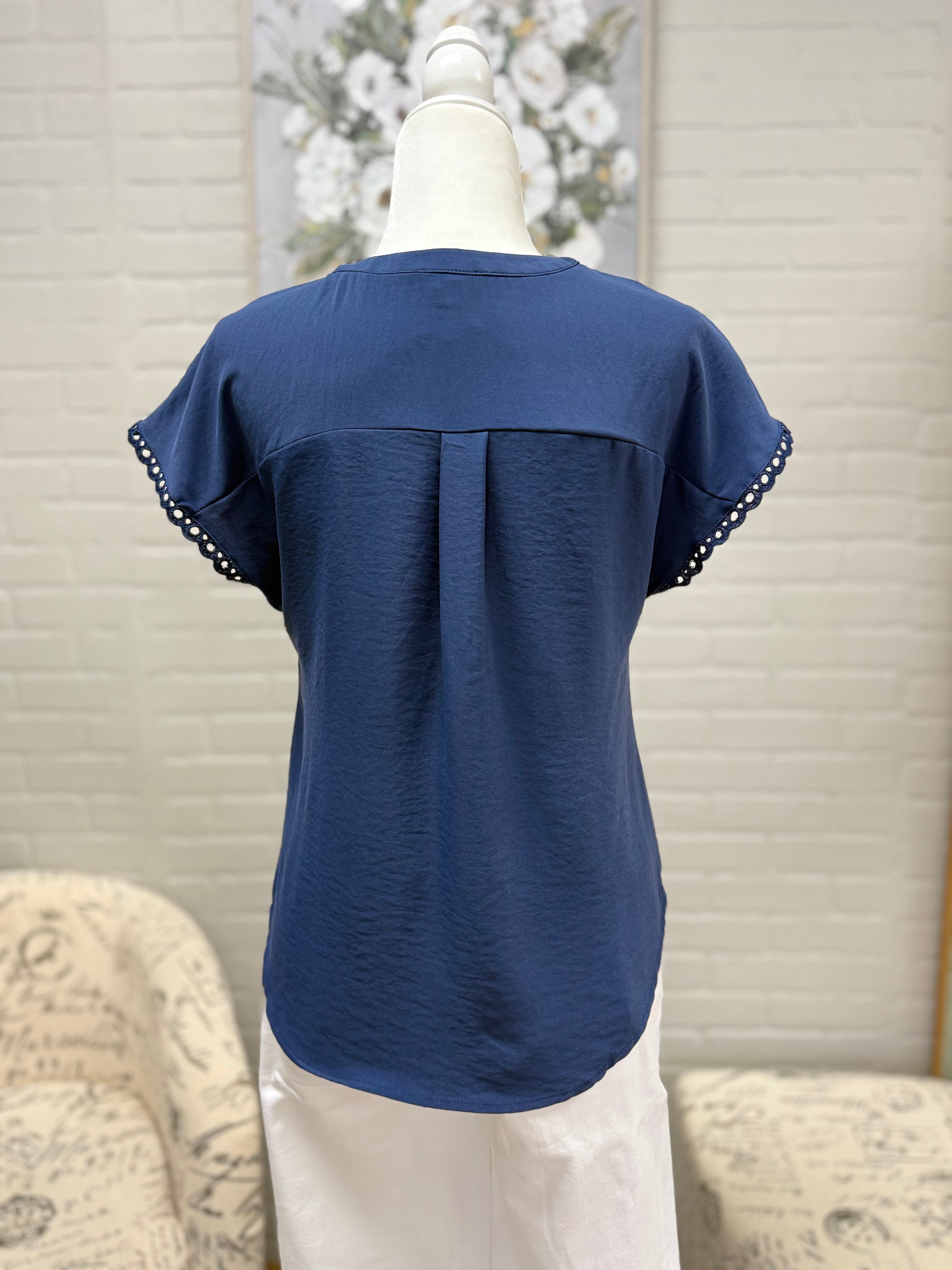 Navy Scallop Lace Trim Henley