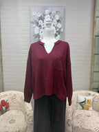 Merlot Split Neck Knit Top