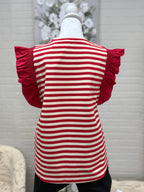 Red Striped Flutter Sleeve Top
