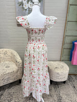 Cream Floral Midi Dress