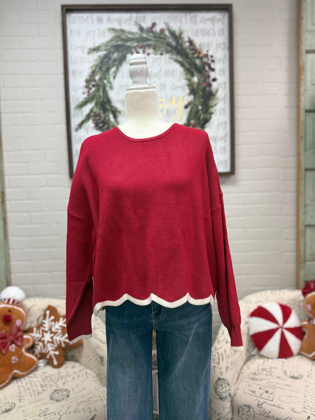 Crimson Contrast Trim Sweater