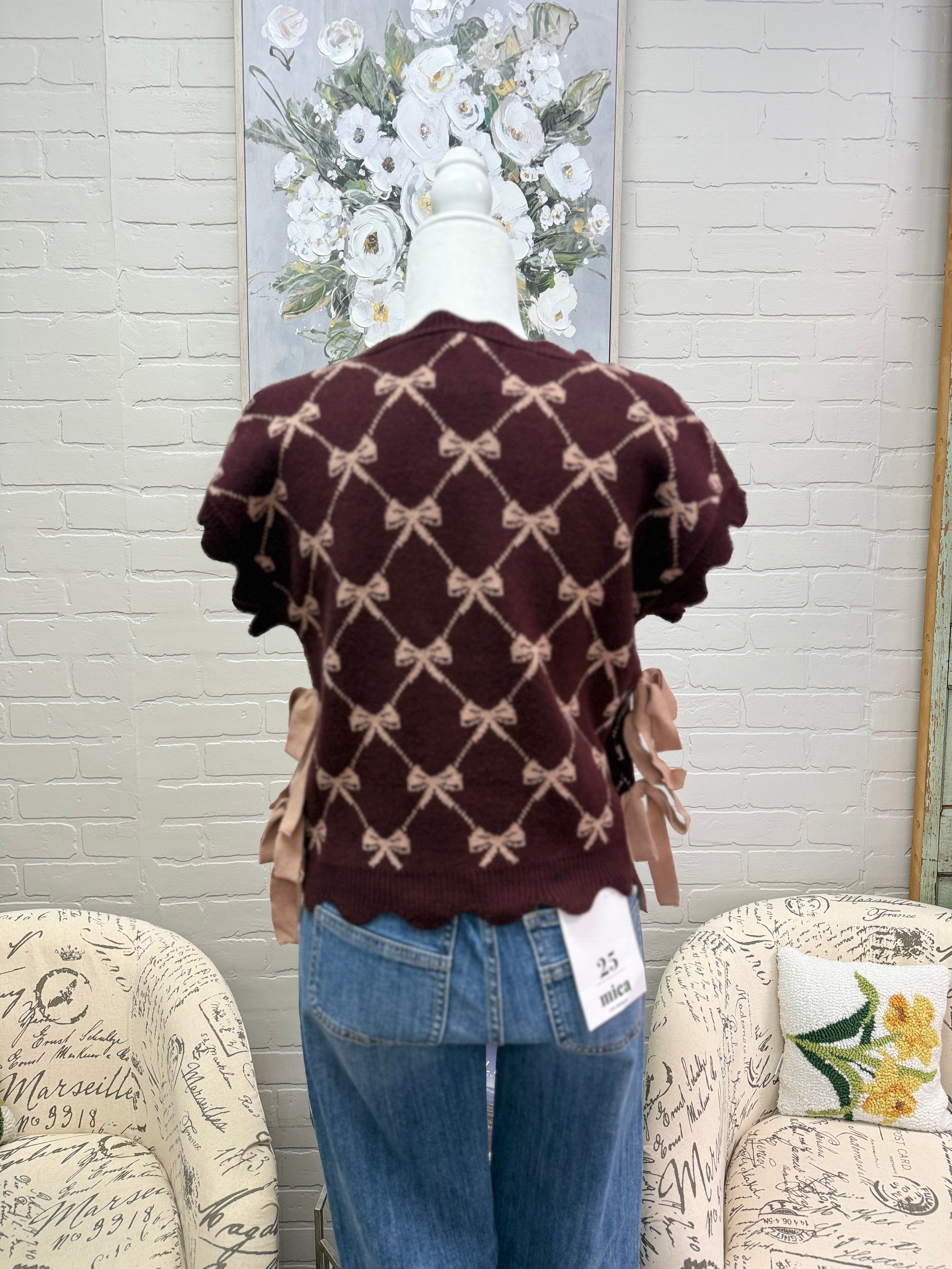 Burgandy Bow Sleeveless Sweater