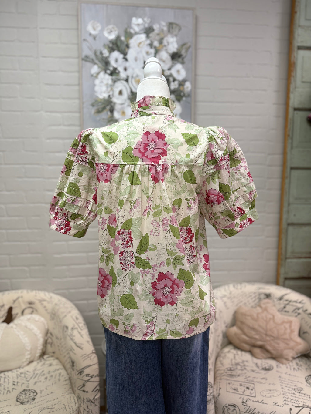 Green & Pink Floral Top