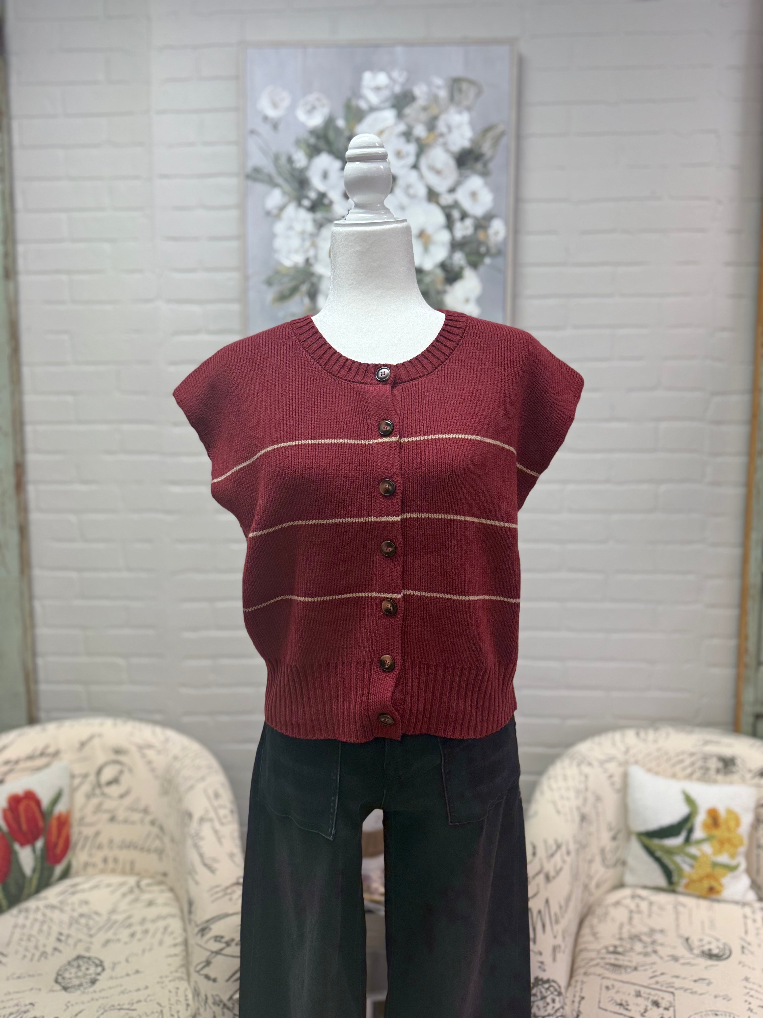 Burgandy Stripe Button Down Cardigan