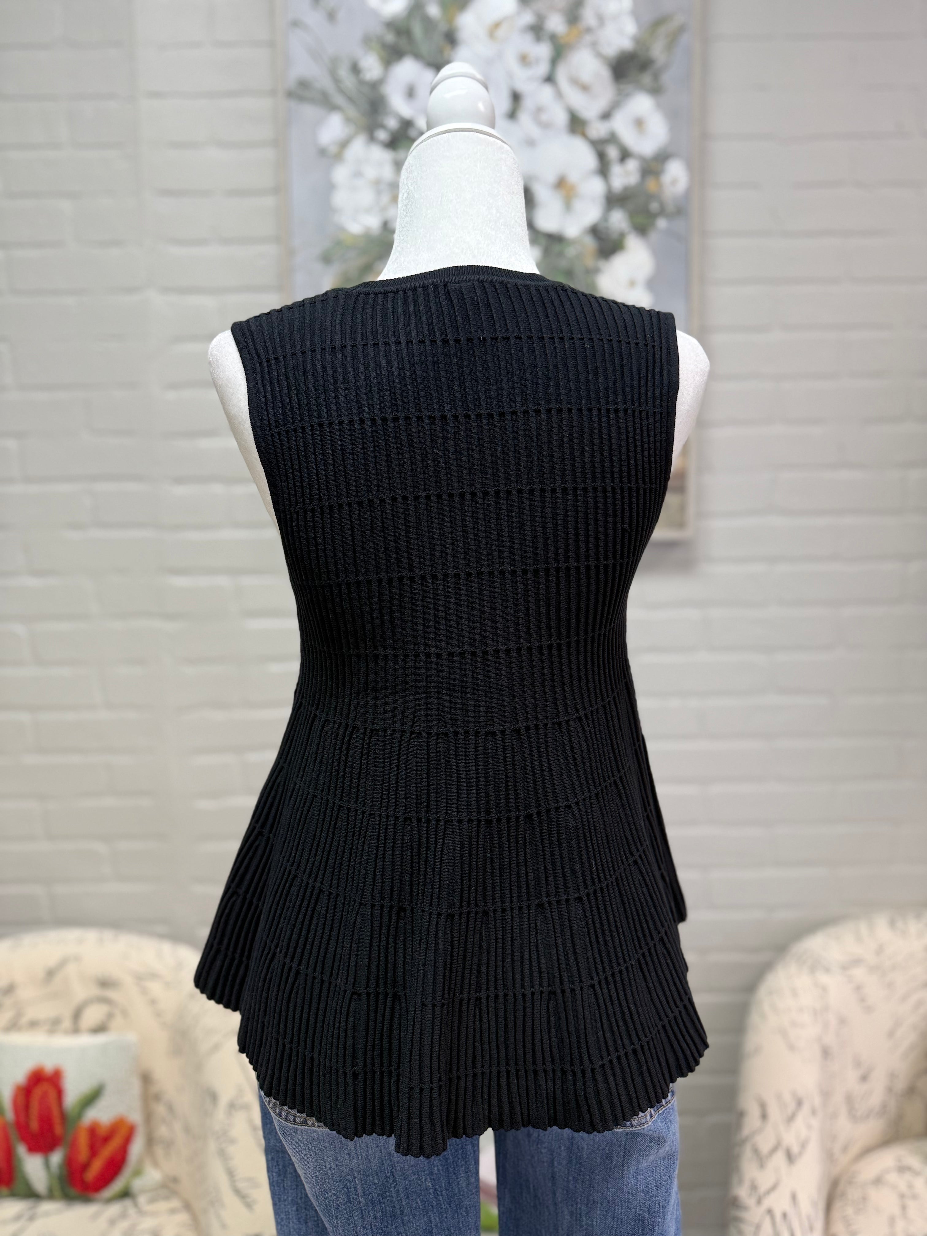 Black Ribbed Peplum Top