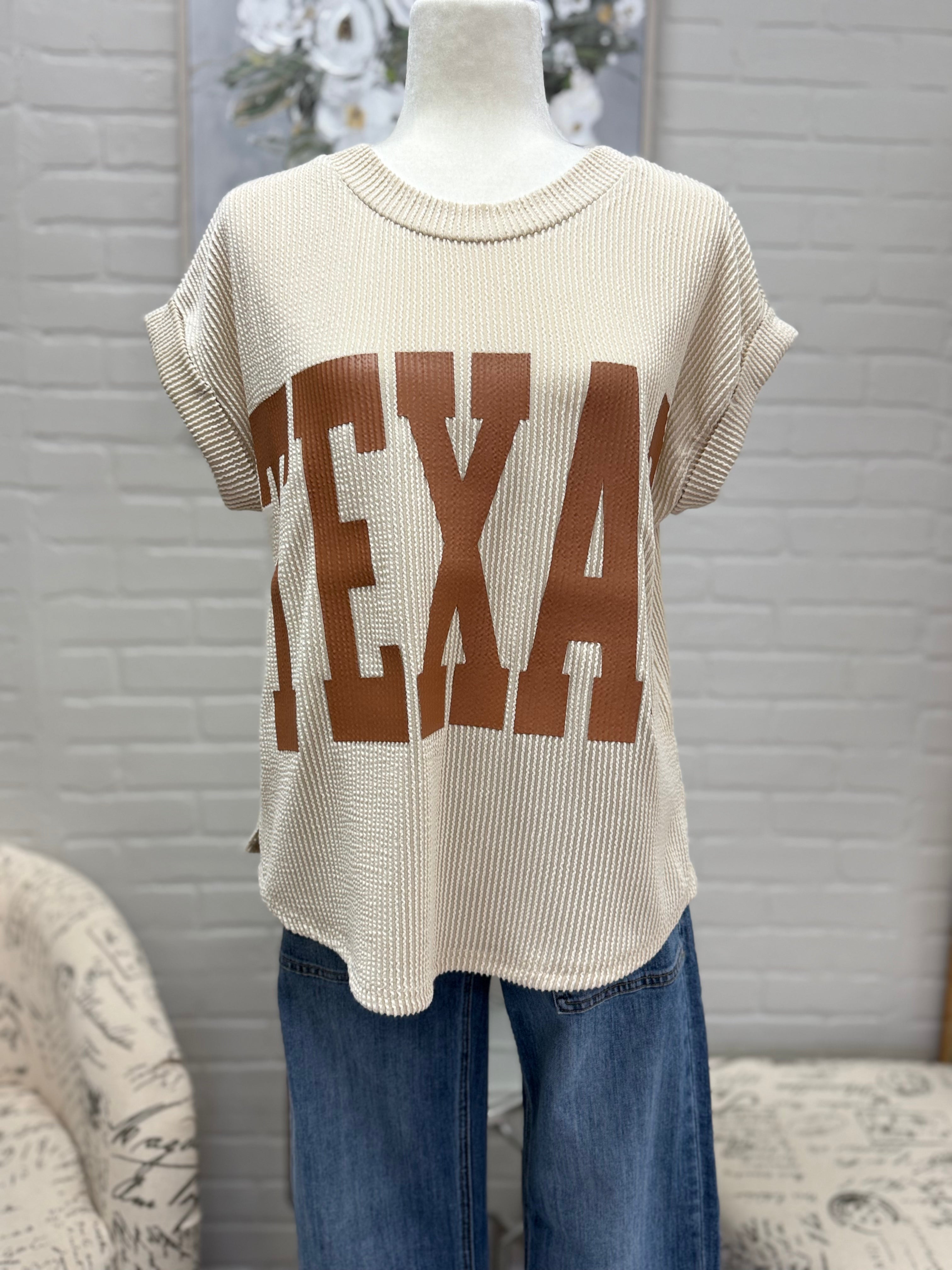 Cream Texas Short Sleeve Knit Sweater