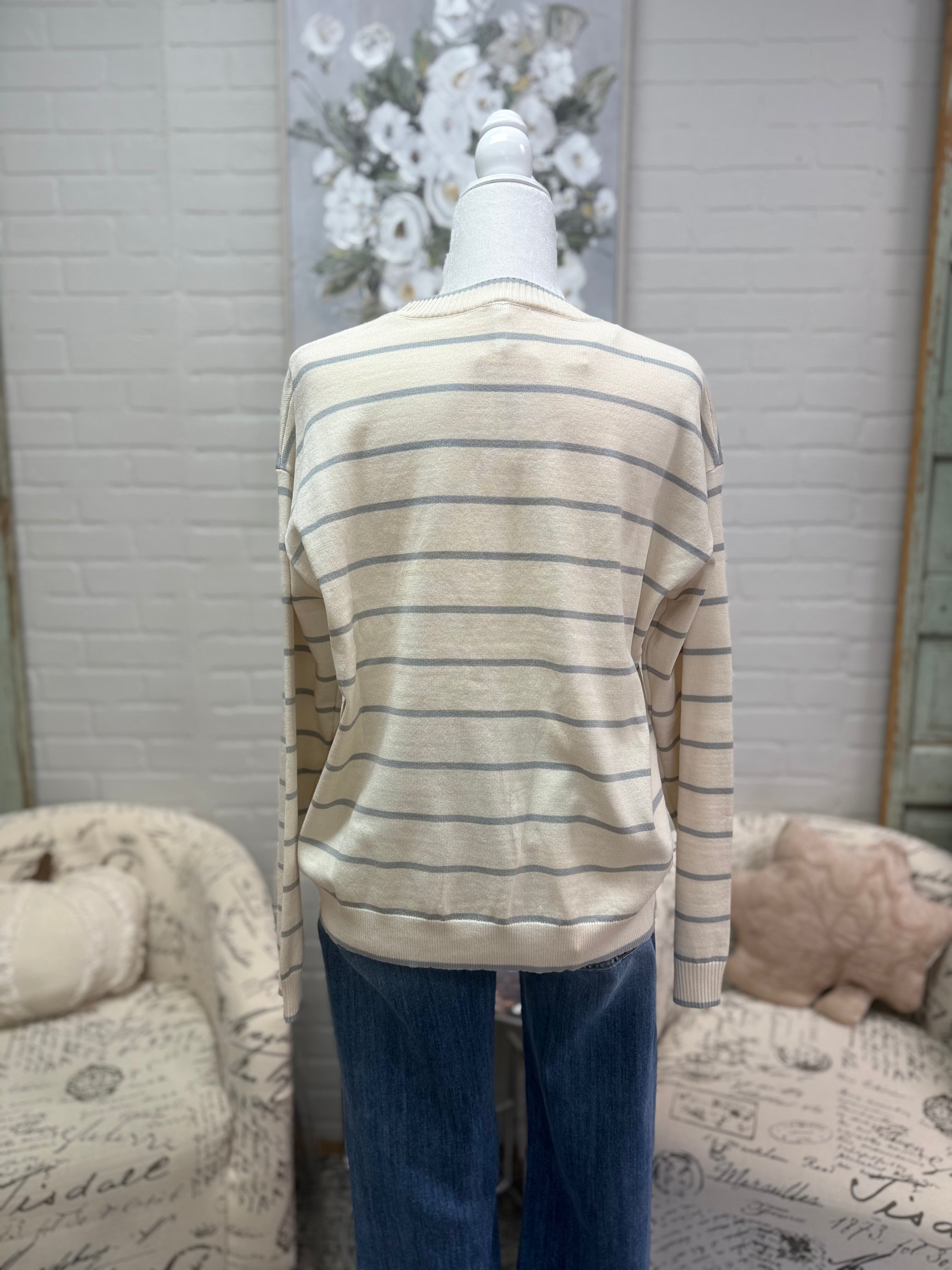 Cream & Mint Stripe Sweater