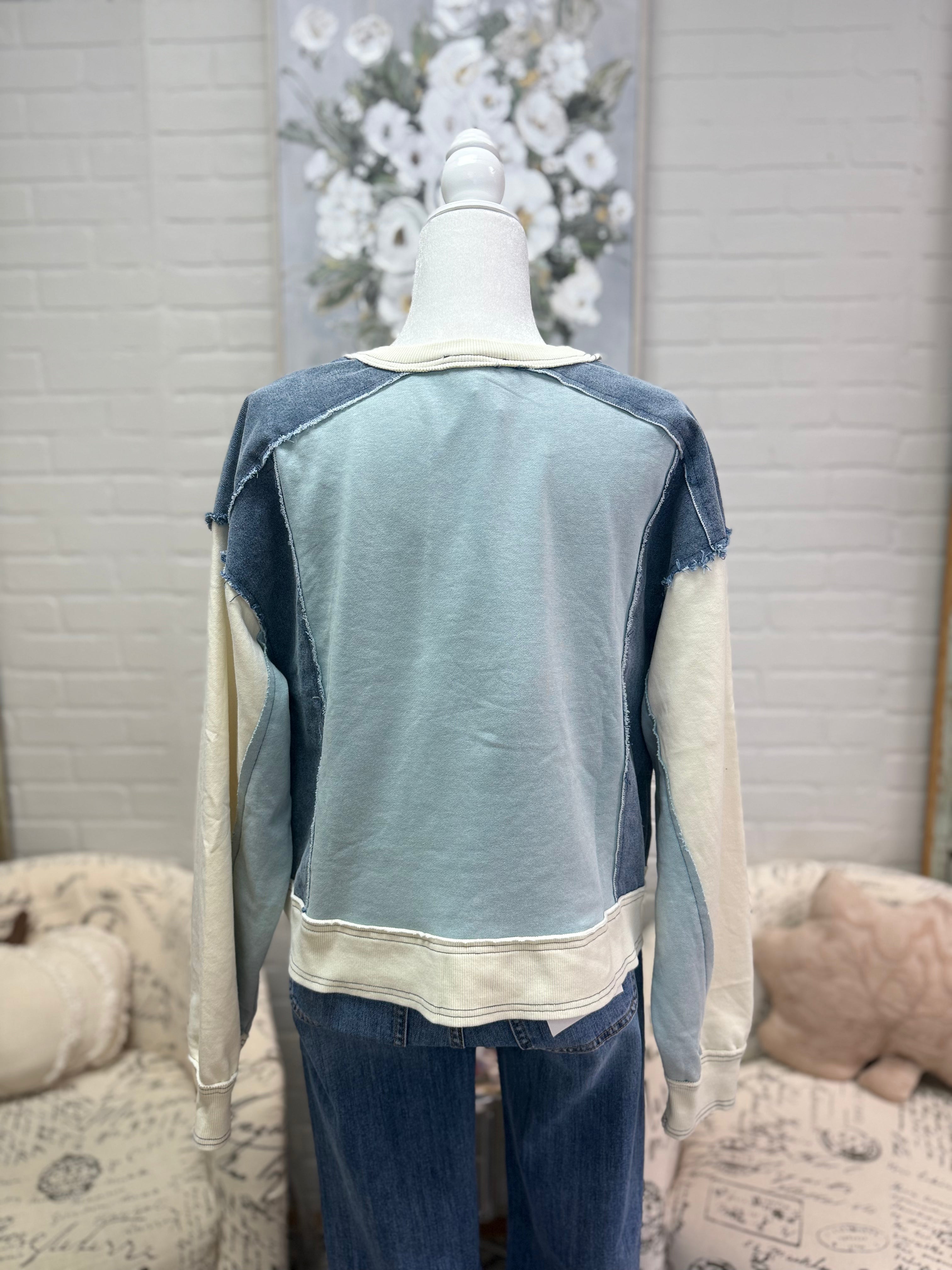 Denim Colorblock Sweatshirt